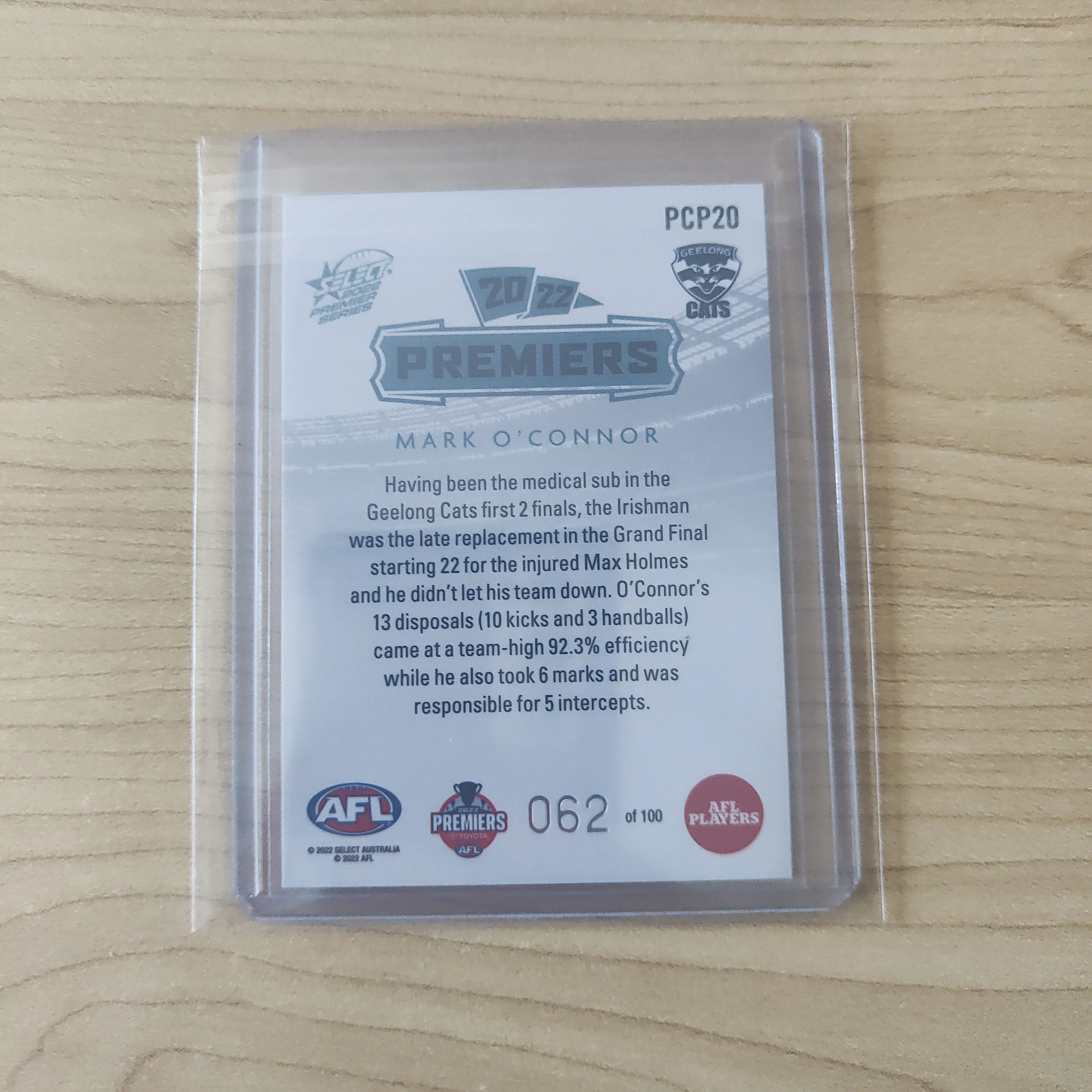 2022 AFL Select Premiership Series Mark O'Connor Geelong 062/100 - Image 2