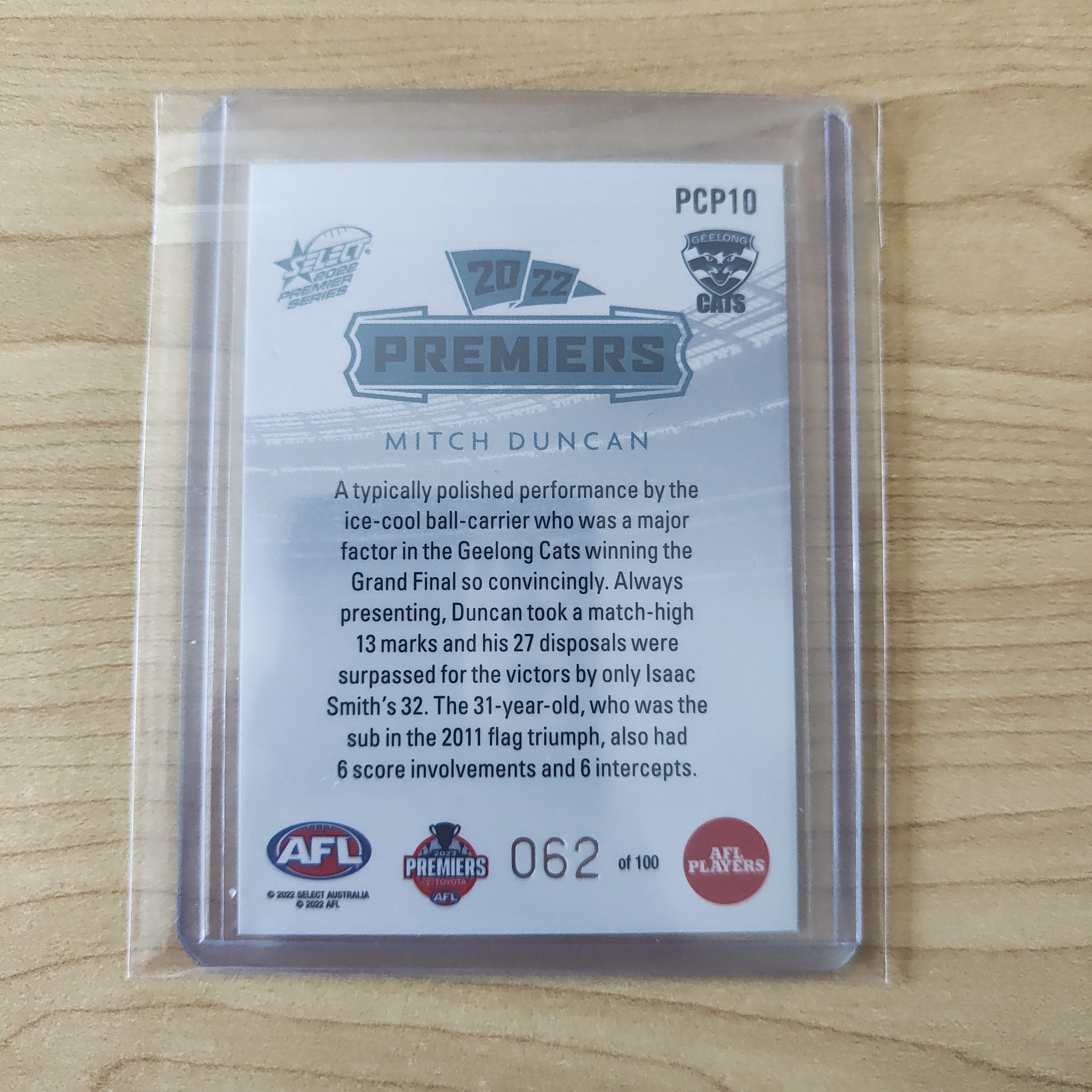 2022 AFL Select Premiership Series Mitch Duncan Geelong 062/100 - Image 2