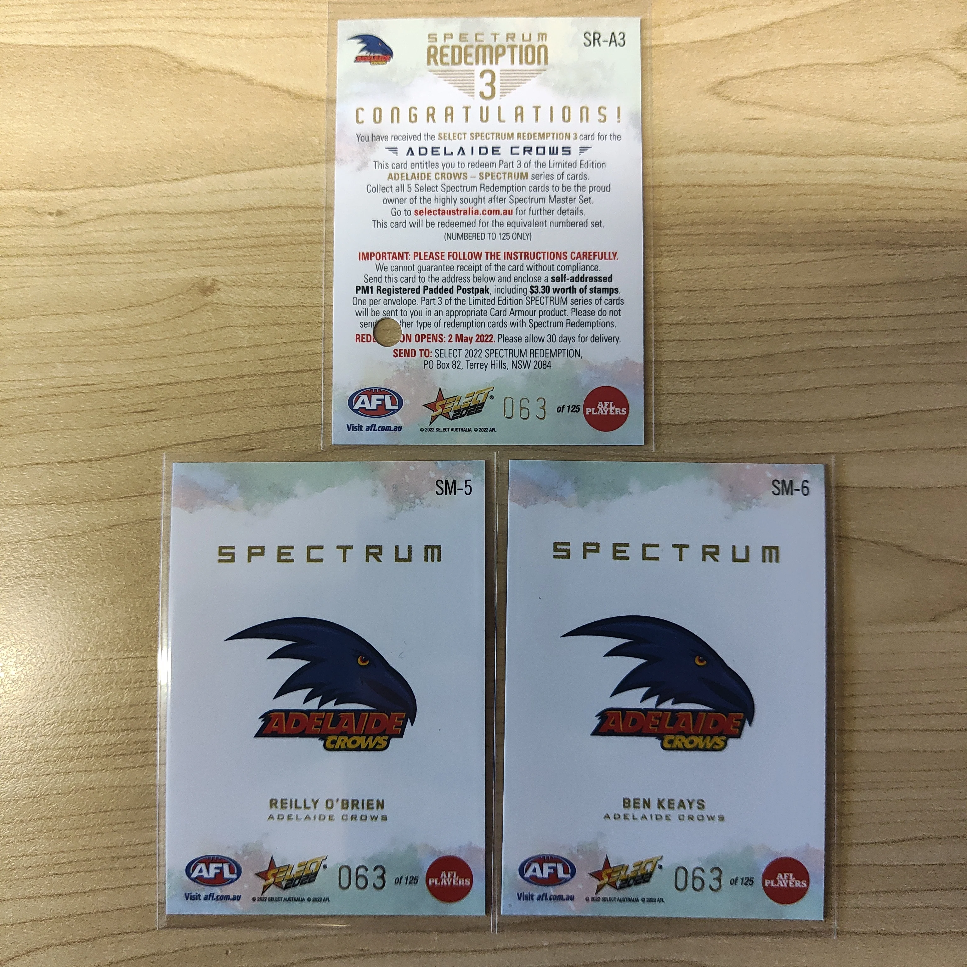 2022 AFL Select Spectrum Redemption 3 Adelaide Reilly O'Brien Ben Keays 063/125 - Image 2
