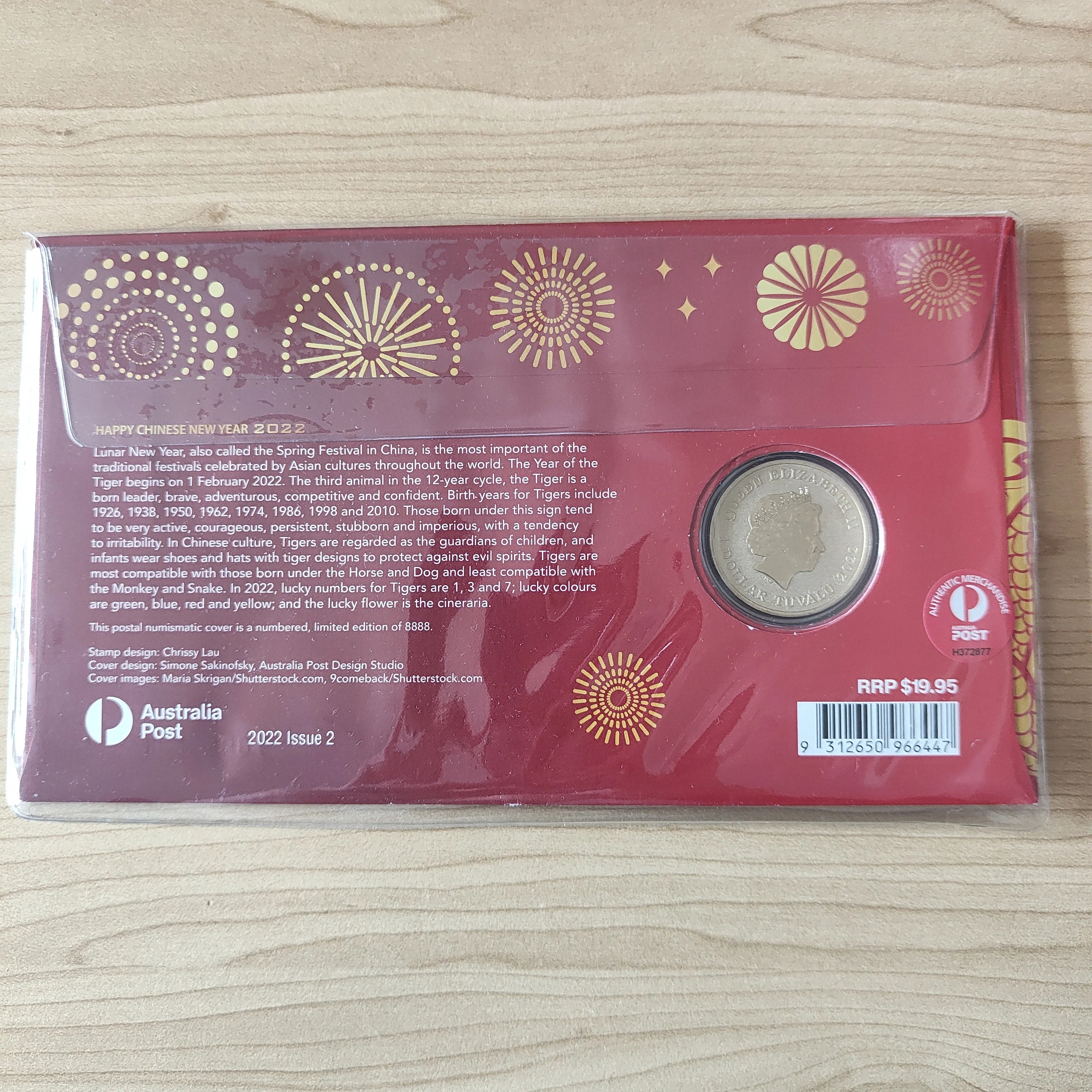 2022 Australia Post Happy Chinese New Year $1 Coloured Coin PNC Limited Edition 7891/8888 - Image 2