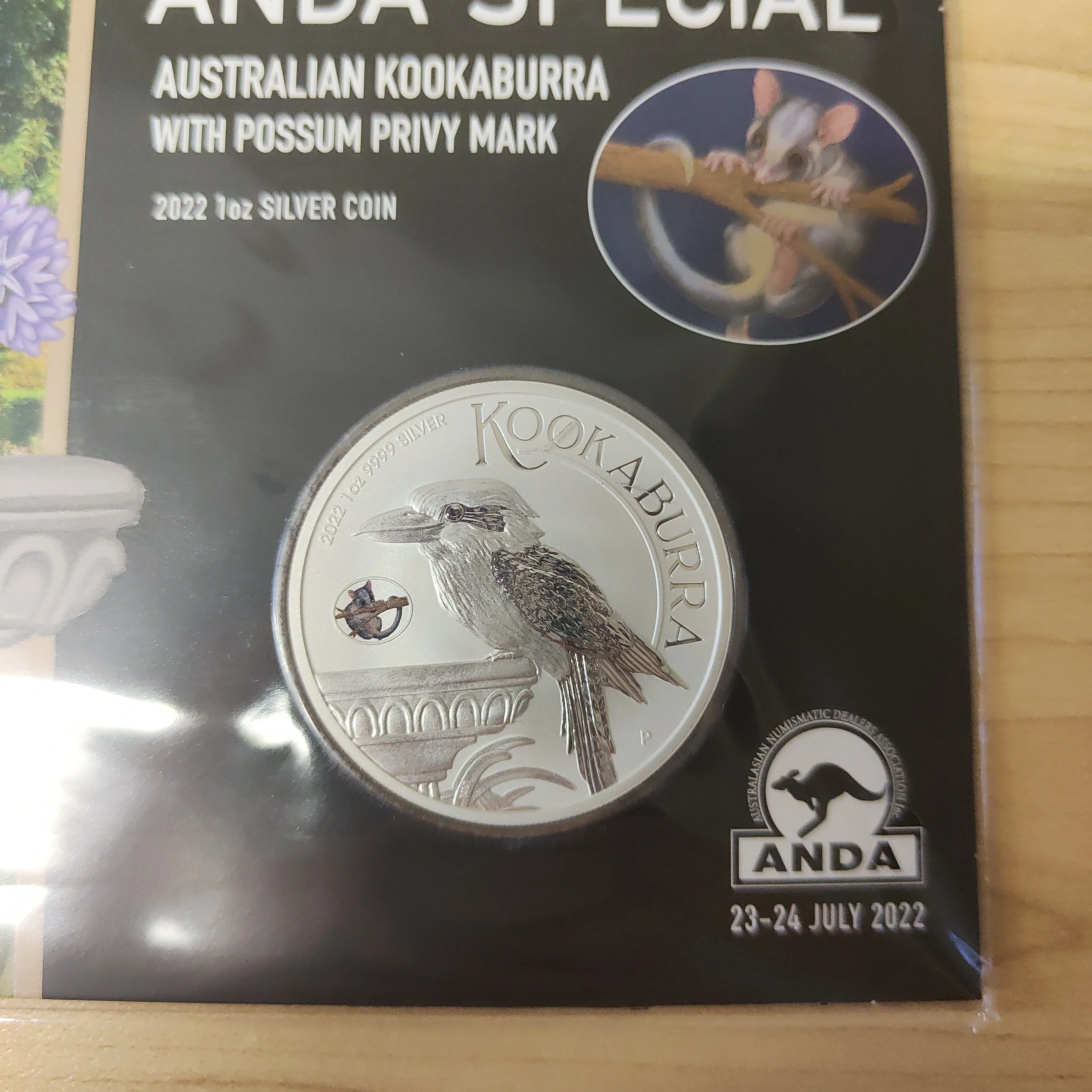 2022 Melbourne Money Expo ANDA Special Australian Kookaburra Possum Privy Mark 1oz Silver Coin - Image 2