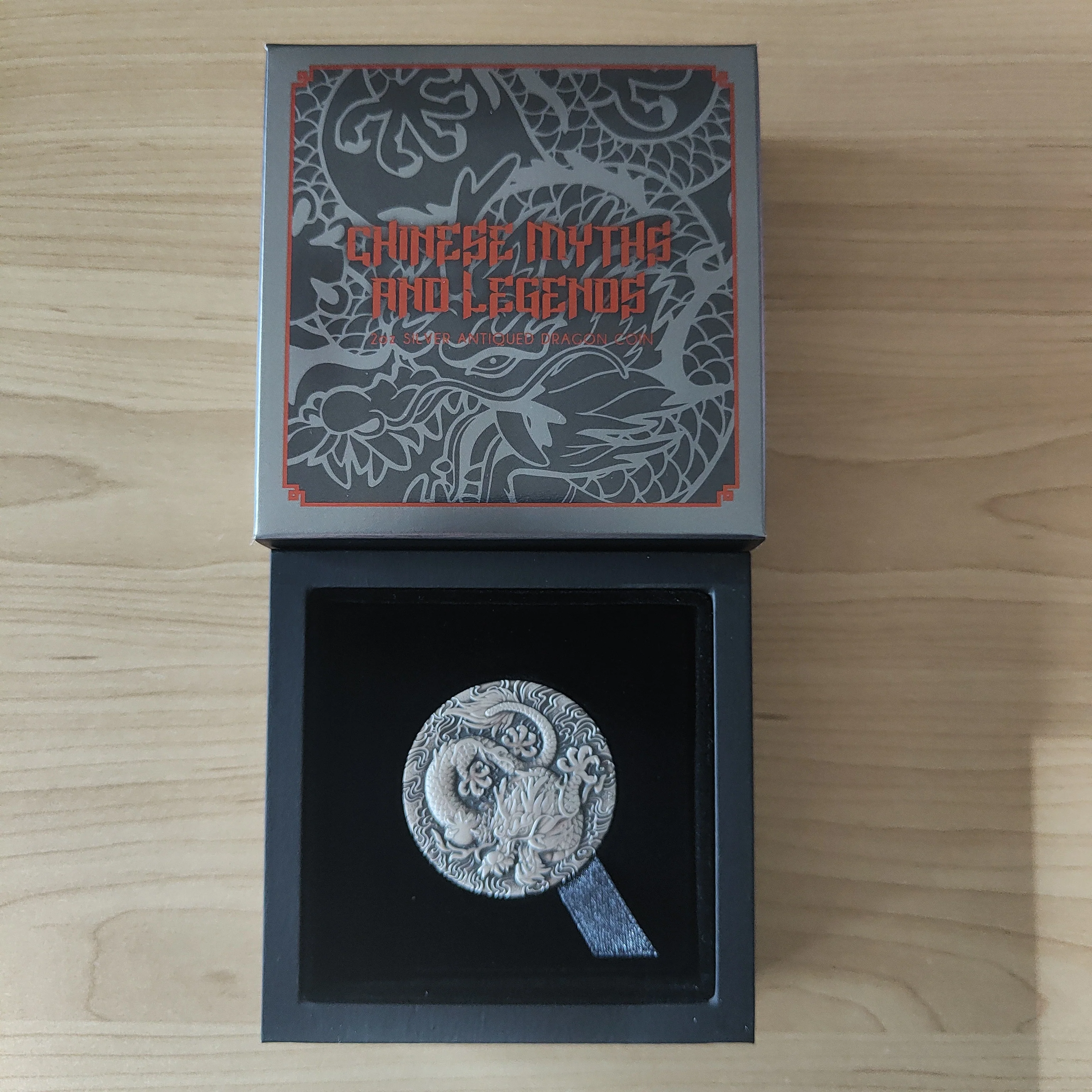 Australia 2022 Perth Mint $2 Chinese Myths and Legends Dragon 2oz Silver Antiqued Coin