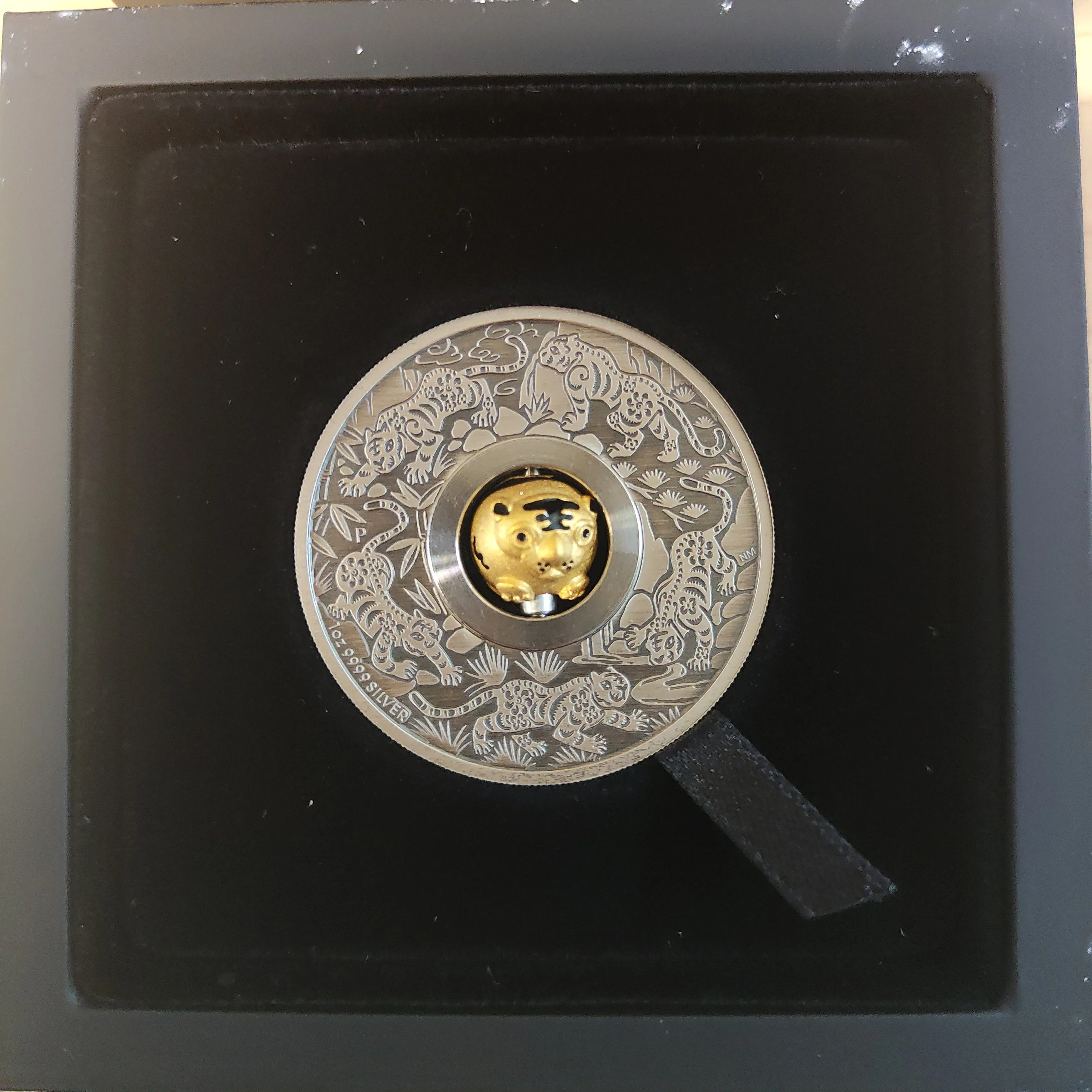 Tuvalu 2022 Perth Mint $1 Year of the Tiger 1oz Rotating Charm Silver Antiqued Coin - Image 2