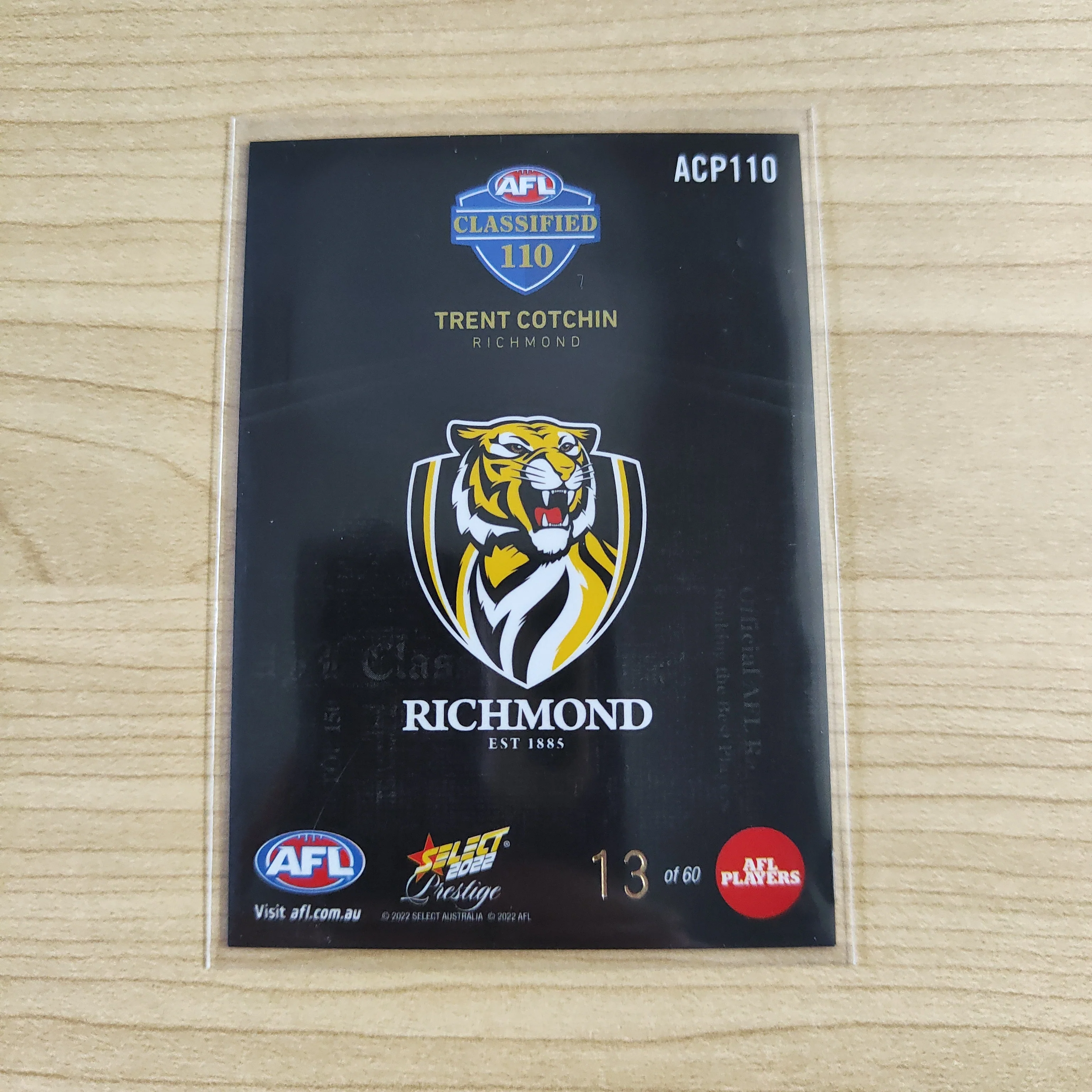 2022 Select Prestige Classified 110 Trent Cotchin Richmond 13/60 - Image 2