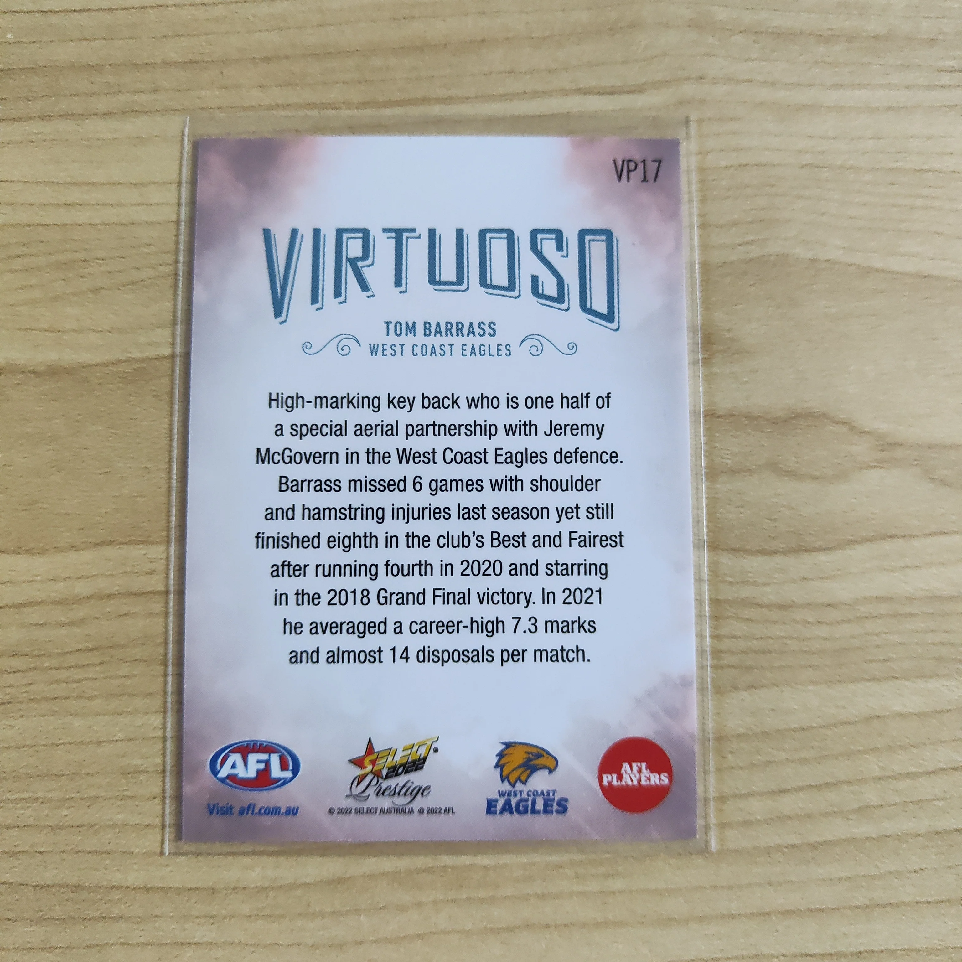 2022 Select Prestige Virtuoso Tom Barrass West Coast 43/50 - Image 2