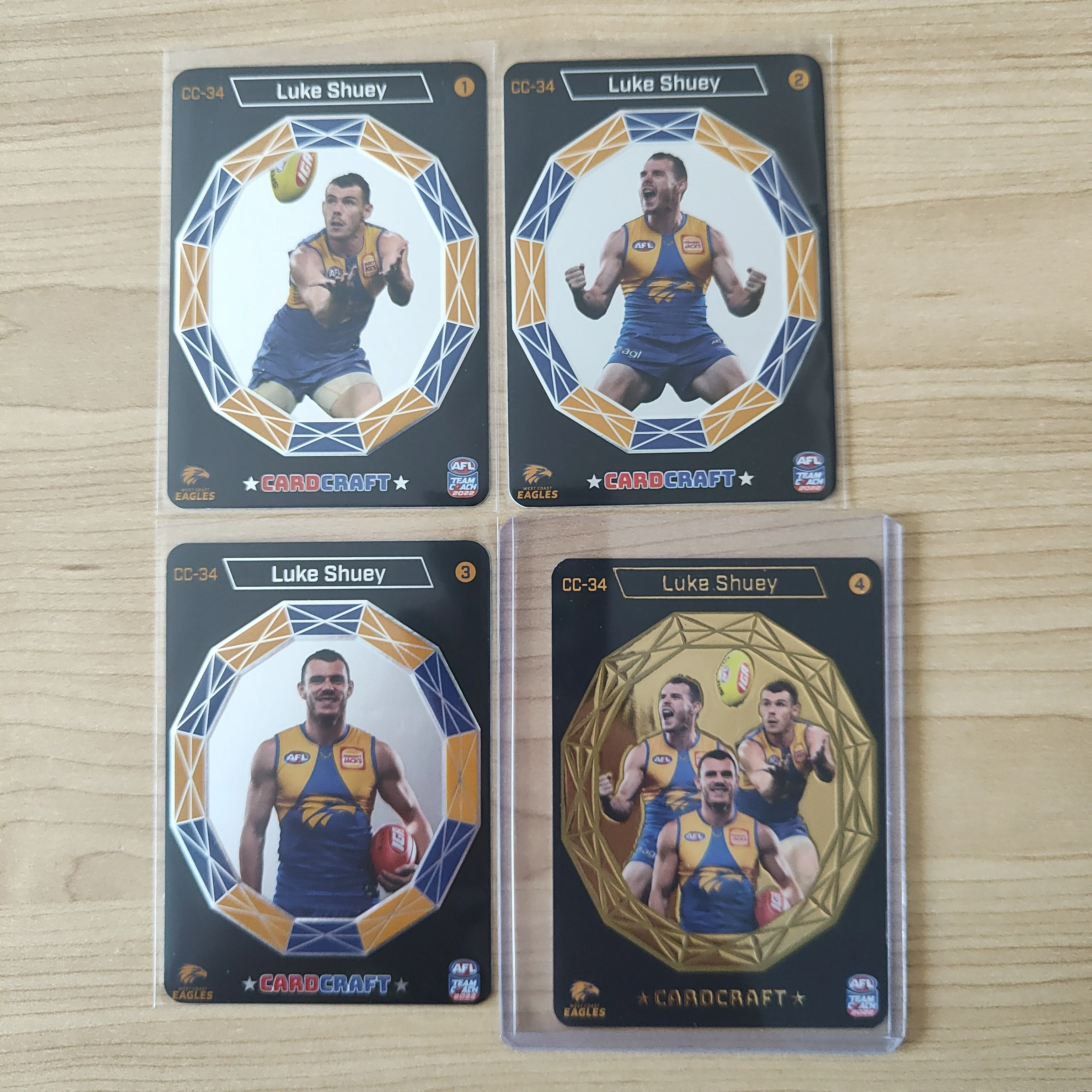 2022 Teamcoach Card Craft Luke Shuey West Coast Complete Set of 4 Cards + Redeemed 24k Gold Card - Image 2