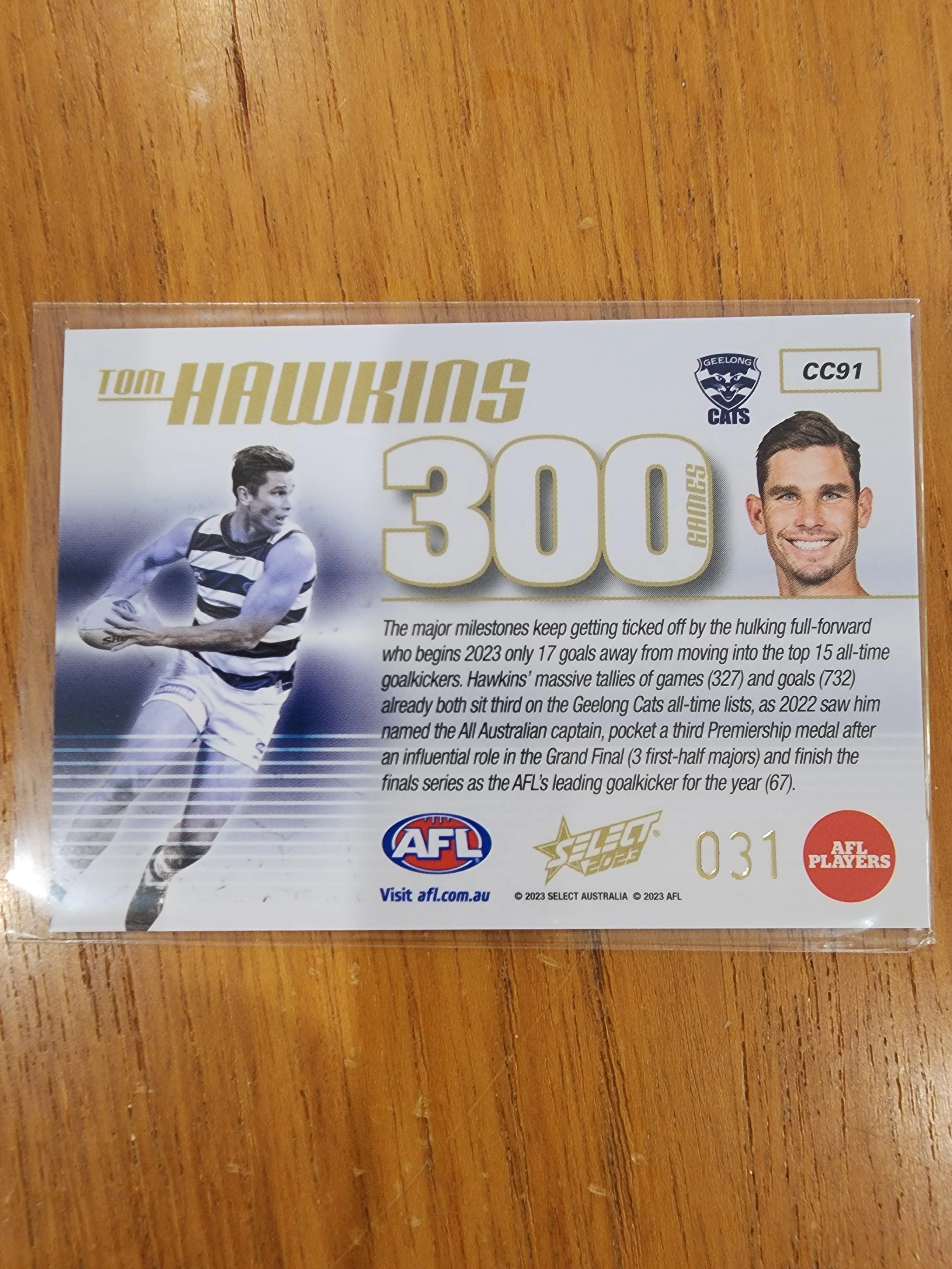 2023 AFL Footy Stars 300 Game Case Card Tom Hawkins Geelong - Image 2