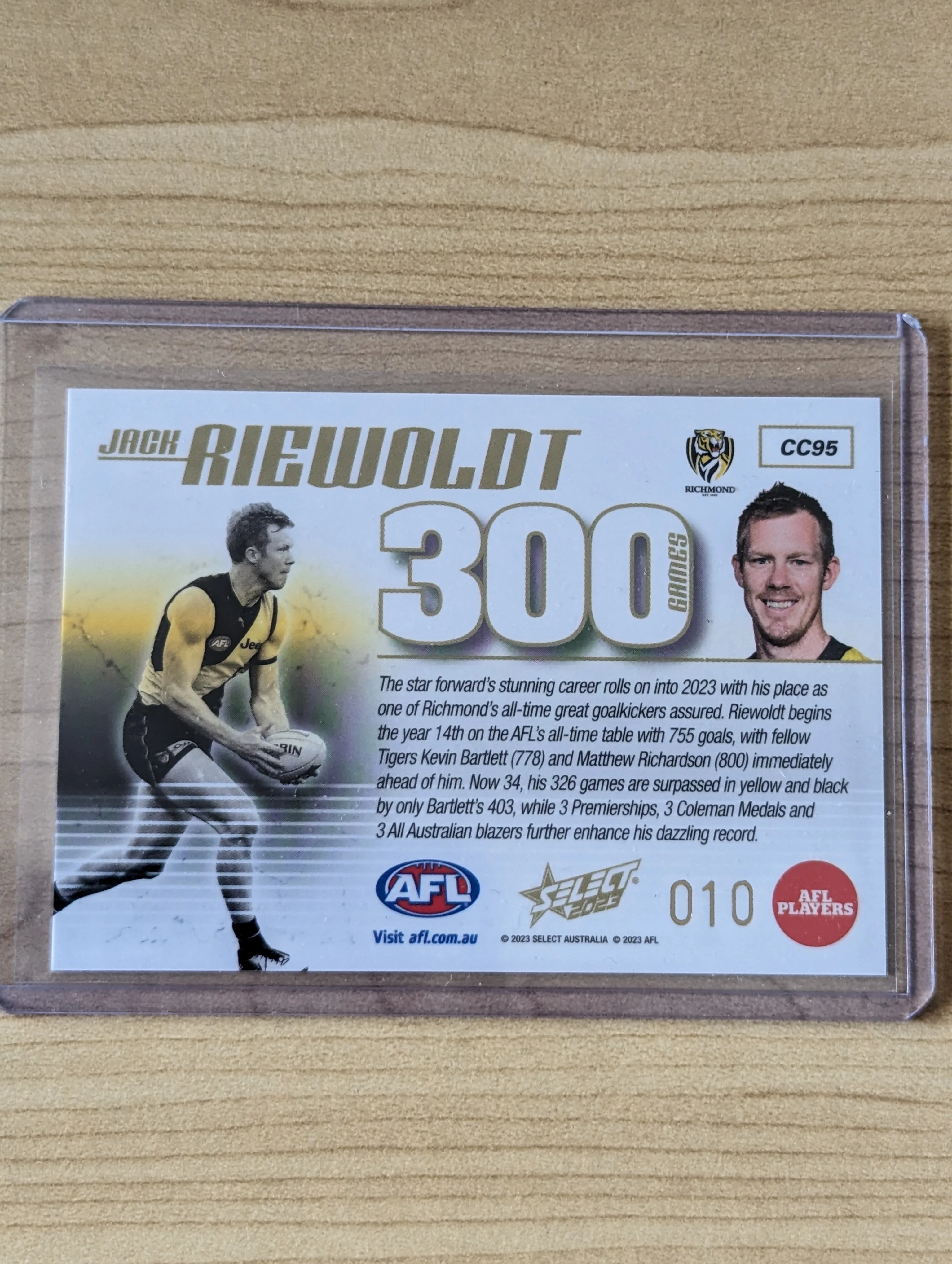 2023 AFL Footy Stars 300 Game Case Card Jack Riewoldt Richmond - Image 2