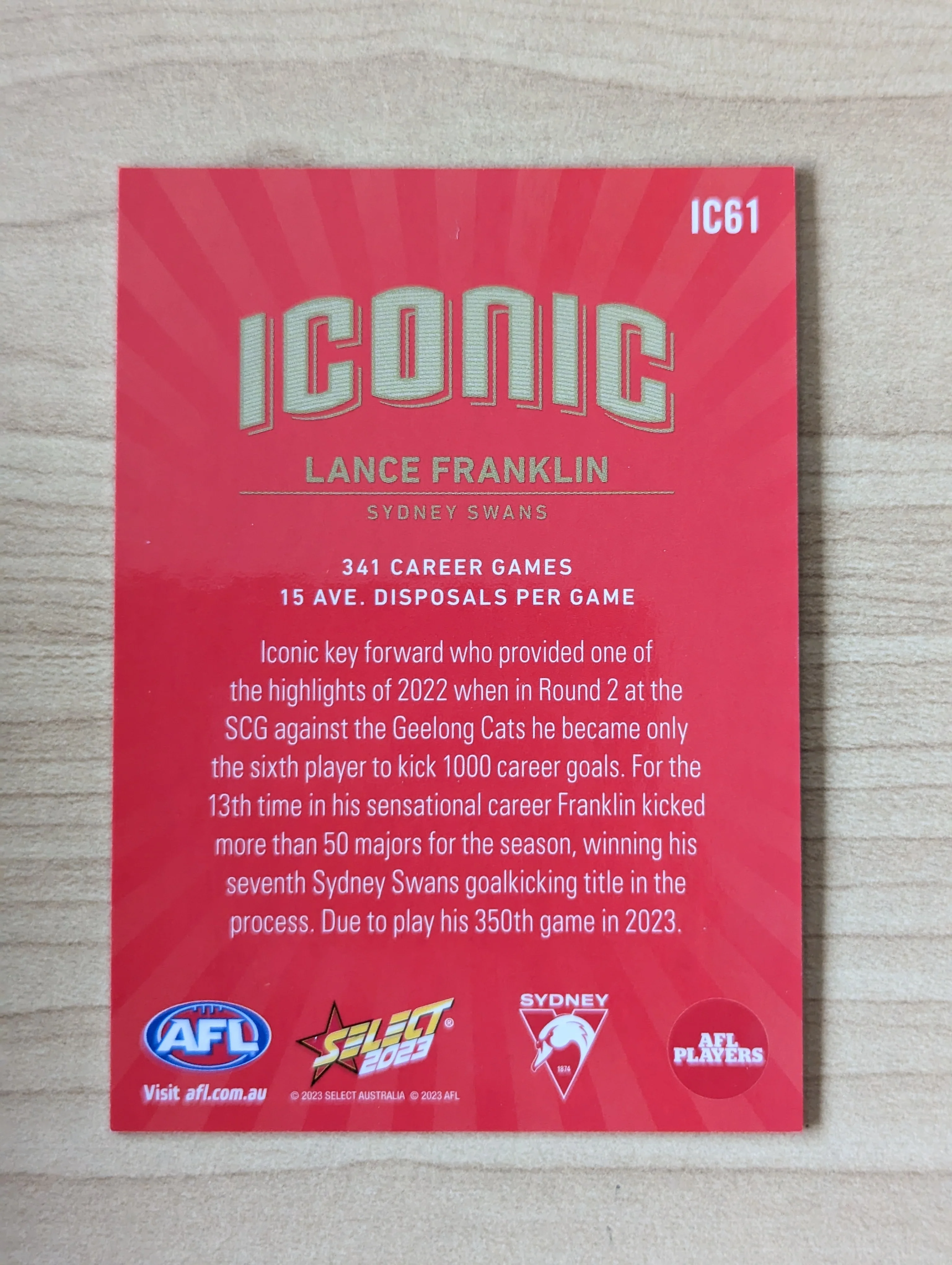2023 AFL Footy Stars Iconic Lance Franklin - Image 2