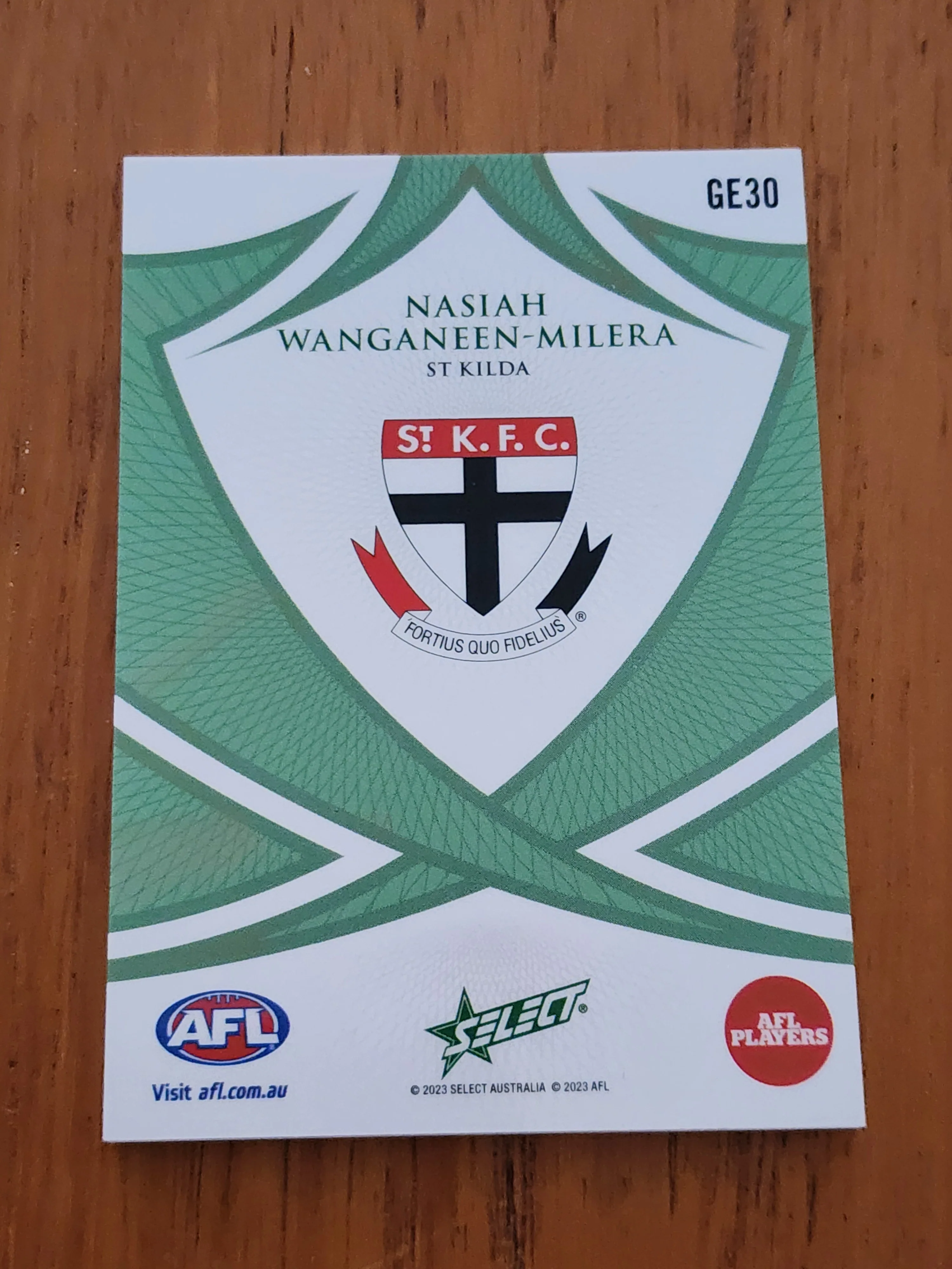 2023 AFL Gem Nasiah Wanganeen - Milera Green Emerald St Kilda 27/55 GE30 - Image 2