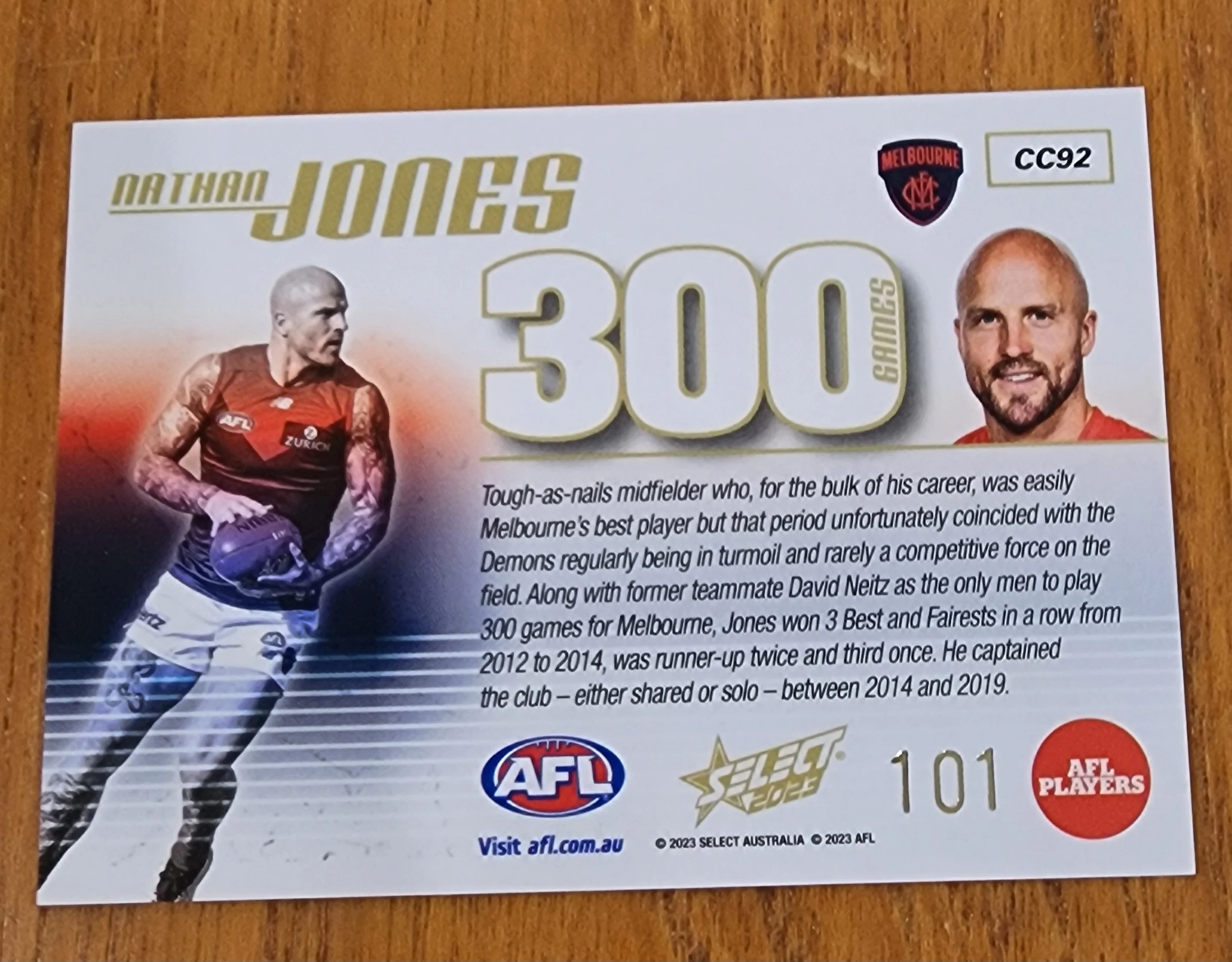 2023 AFL Select 300 games card Nathan Jones Melbourne CC92 #101 - Image 2