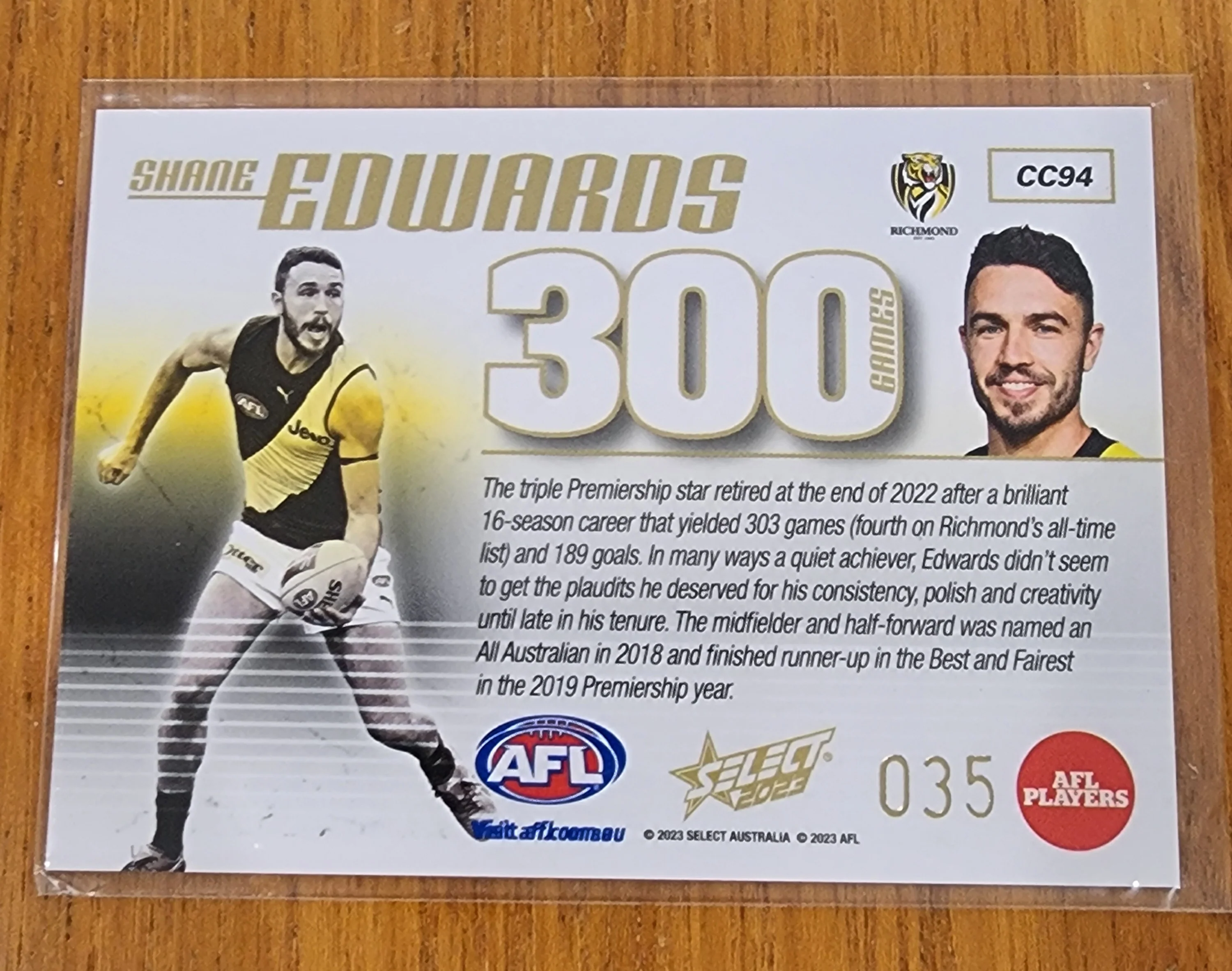 2023 AFL Select 300 games card Shane Edwards Richmond CC94 #35 - Image 2