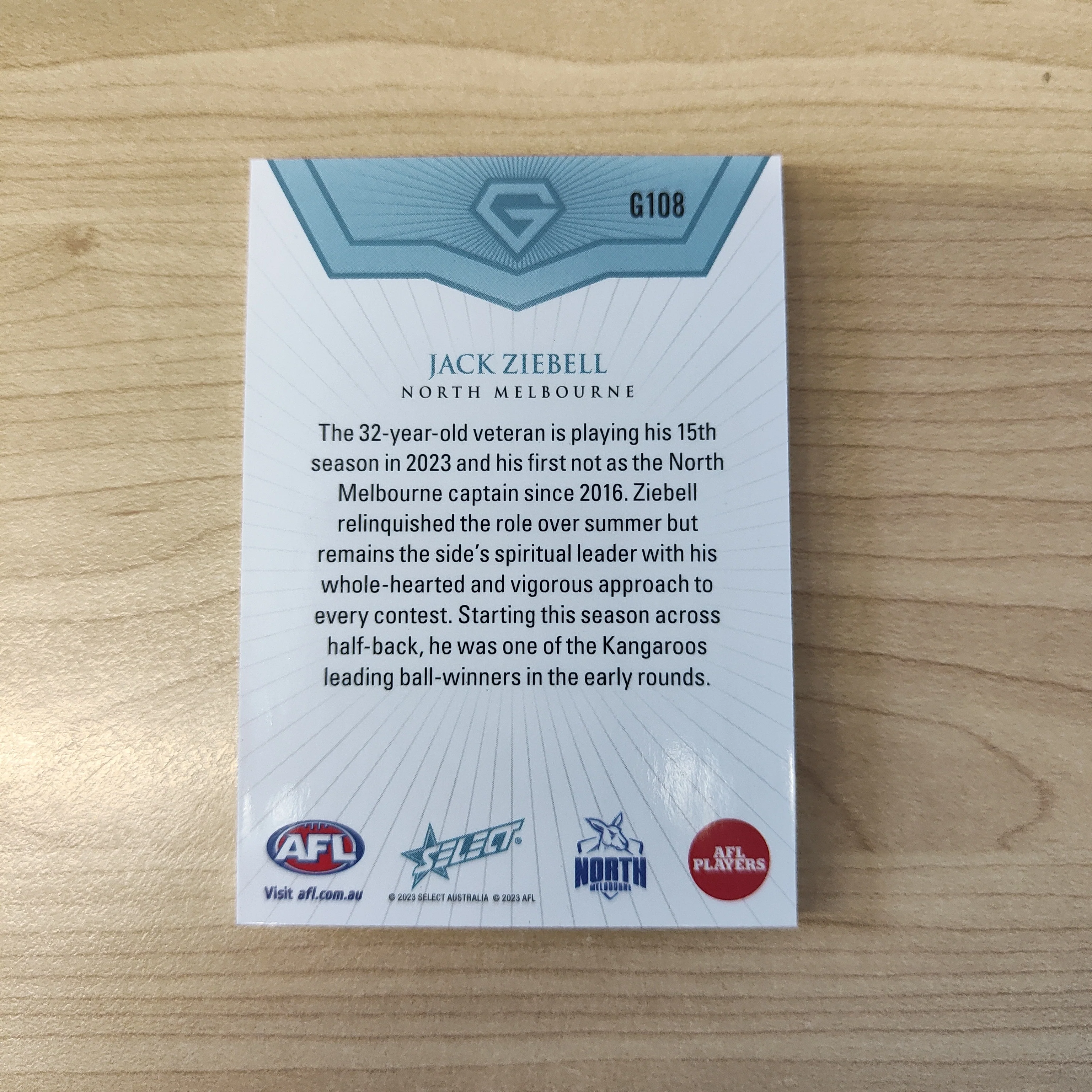 2023 AFL Select Gem Base Card Jack Ziebell North Melbourne 54/90 - Image 2