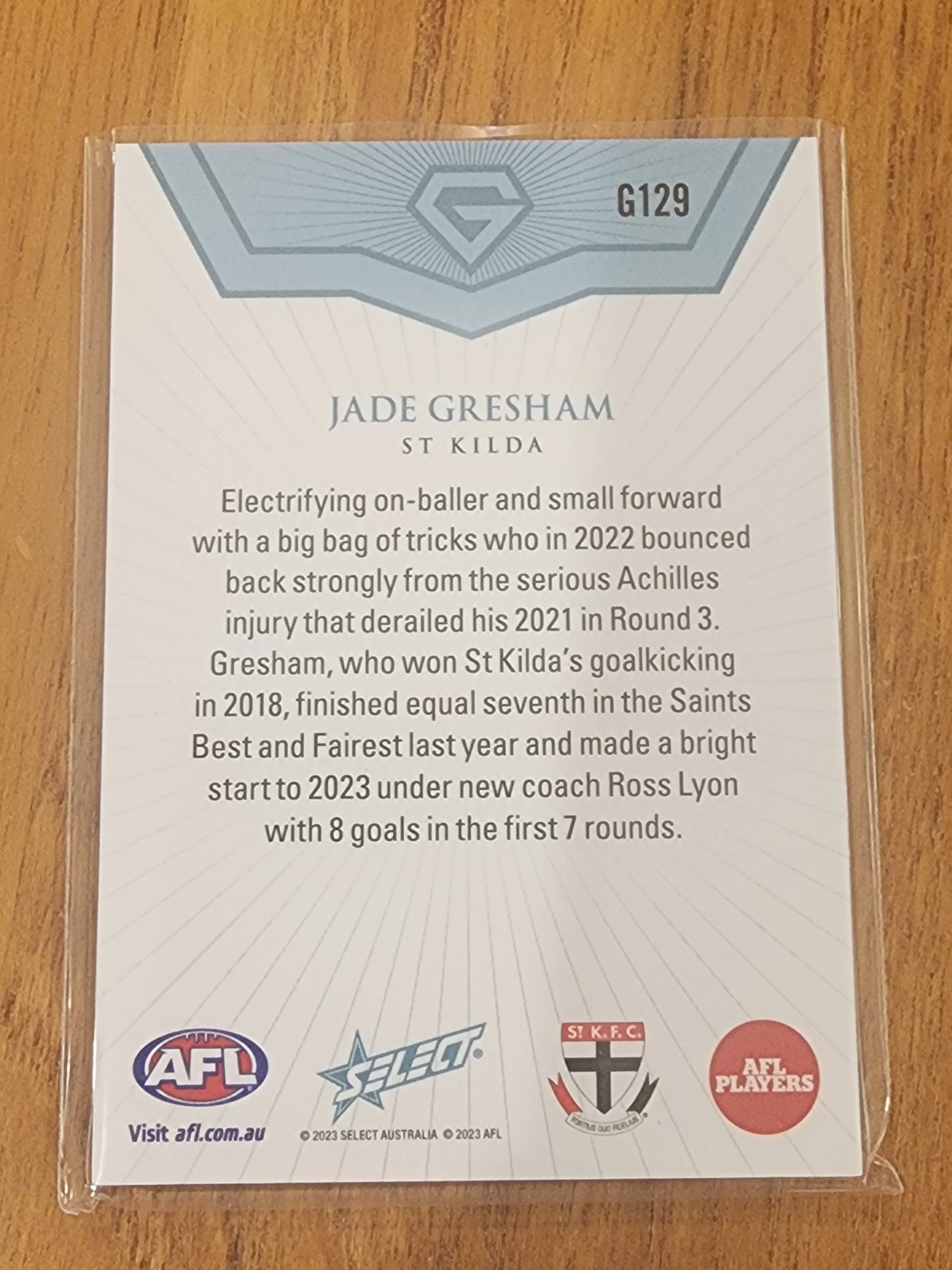 2023 AFL Select GEM Jade Gresham St Kilda 11/90 G129 - Image 2