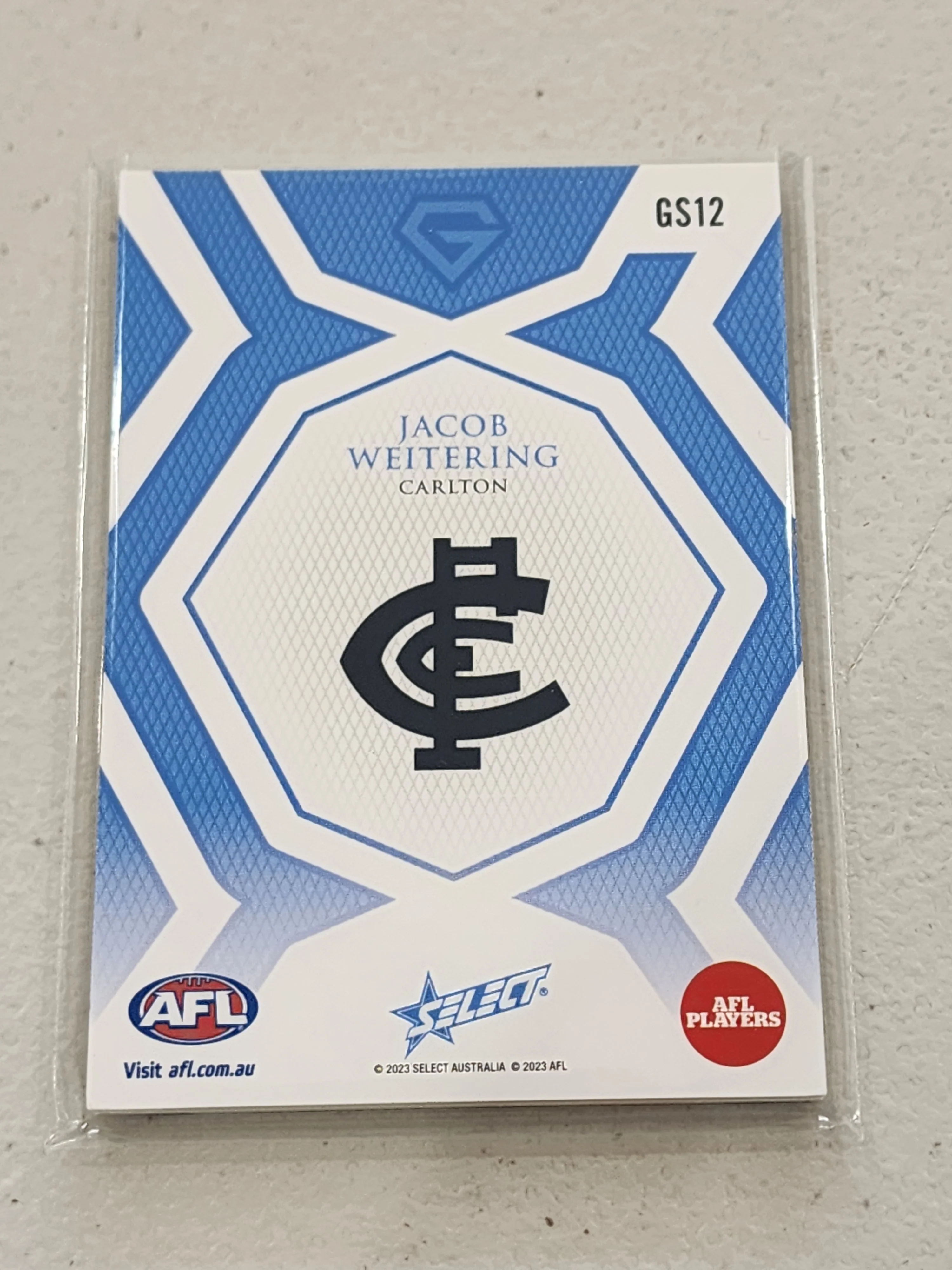 2023 AFL Select GEM Sapphire Blue Jacob Weitering Carlton 51/70 - Image 2
