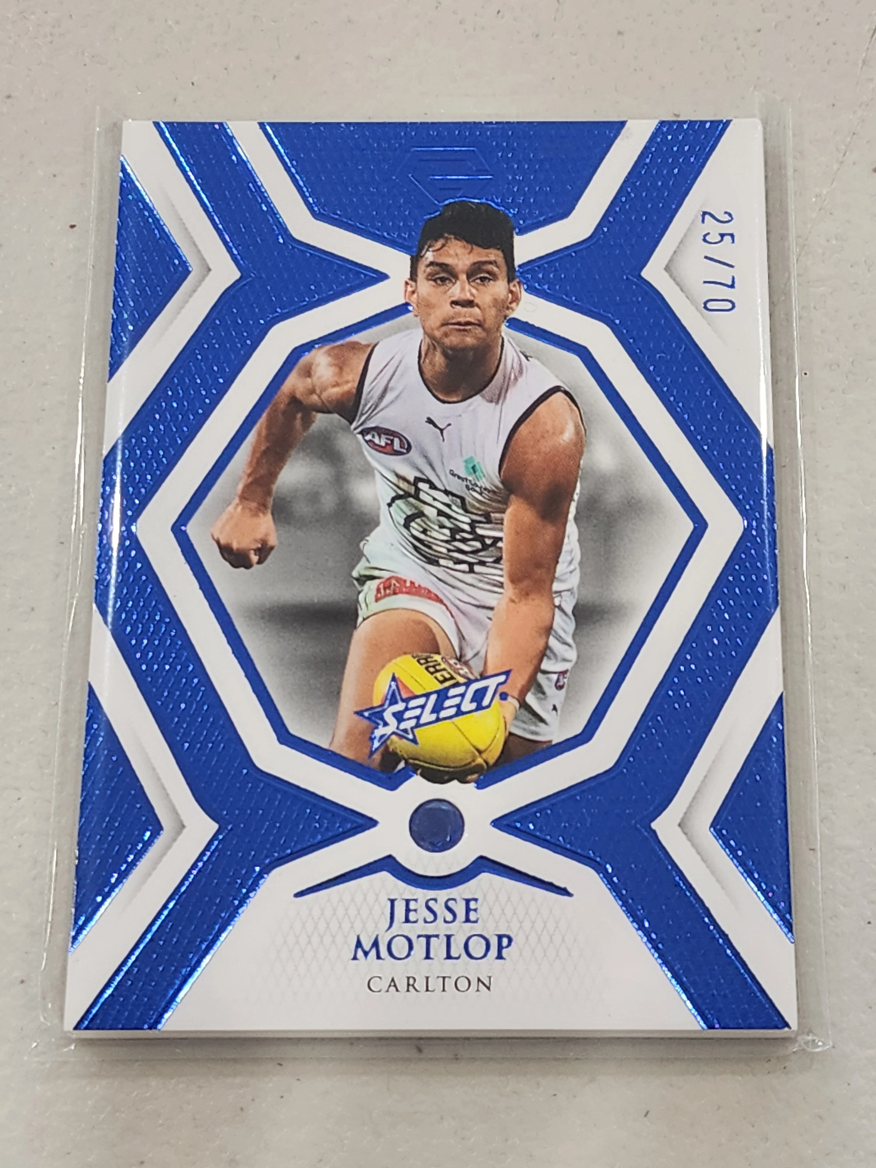 2023 AFL Select GEM Sapphire Blue Jesse Motlop Carlton 25/70