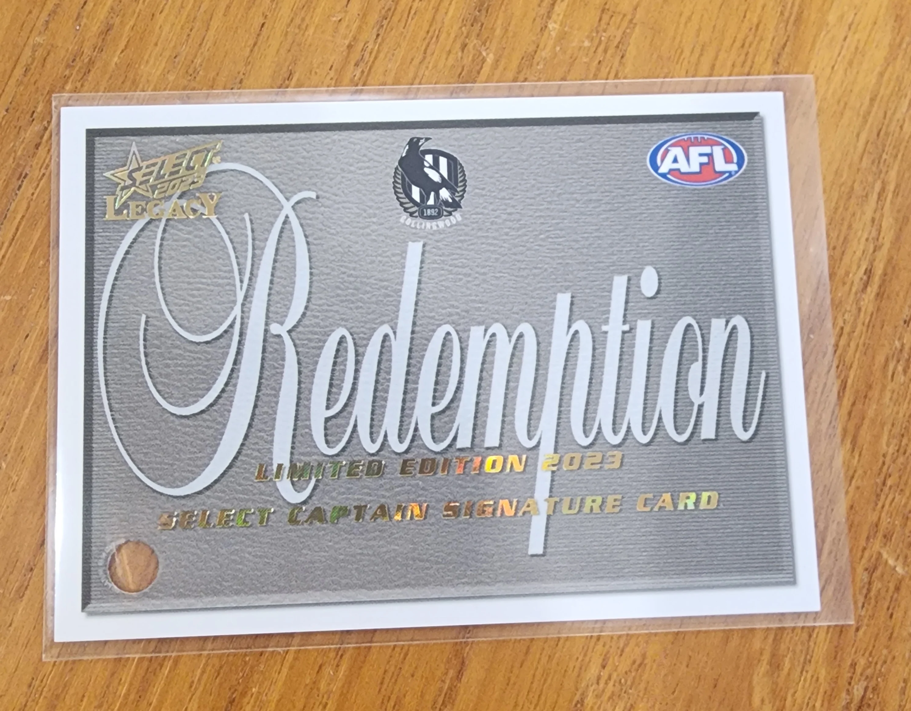2023 AFL Select Legacy Captain Signature and Redemption Darcy Moore Collingwood 07/60 LOW - Image 3
