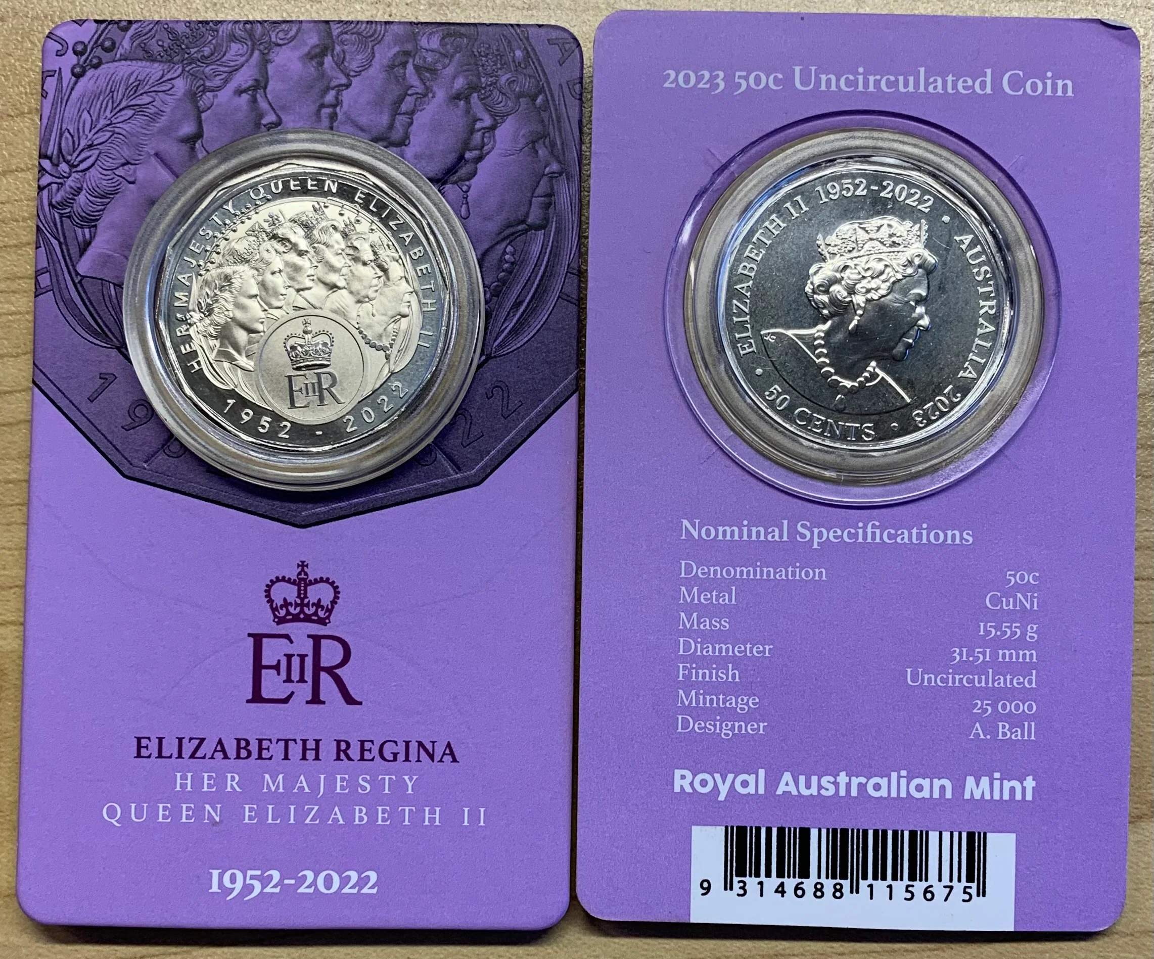 Australia 2023 50c Queen Elizabeth 1952-2022 Coin
