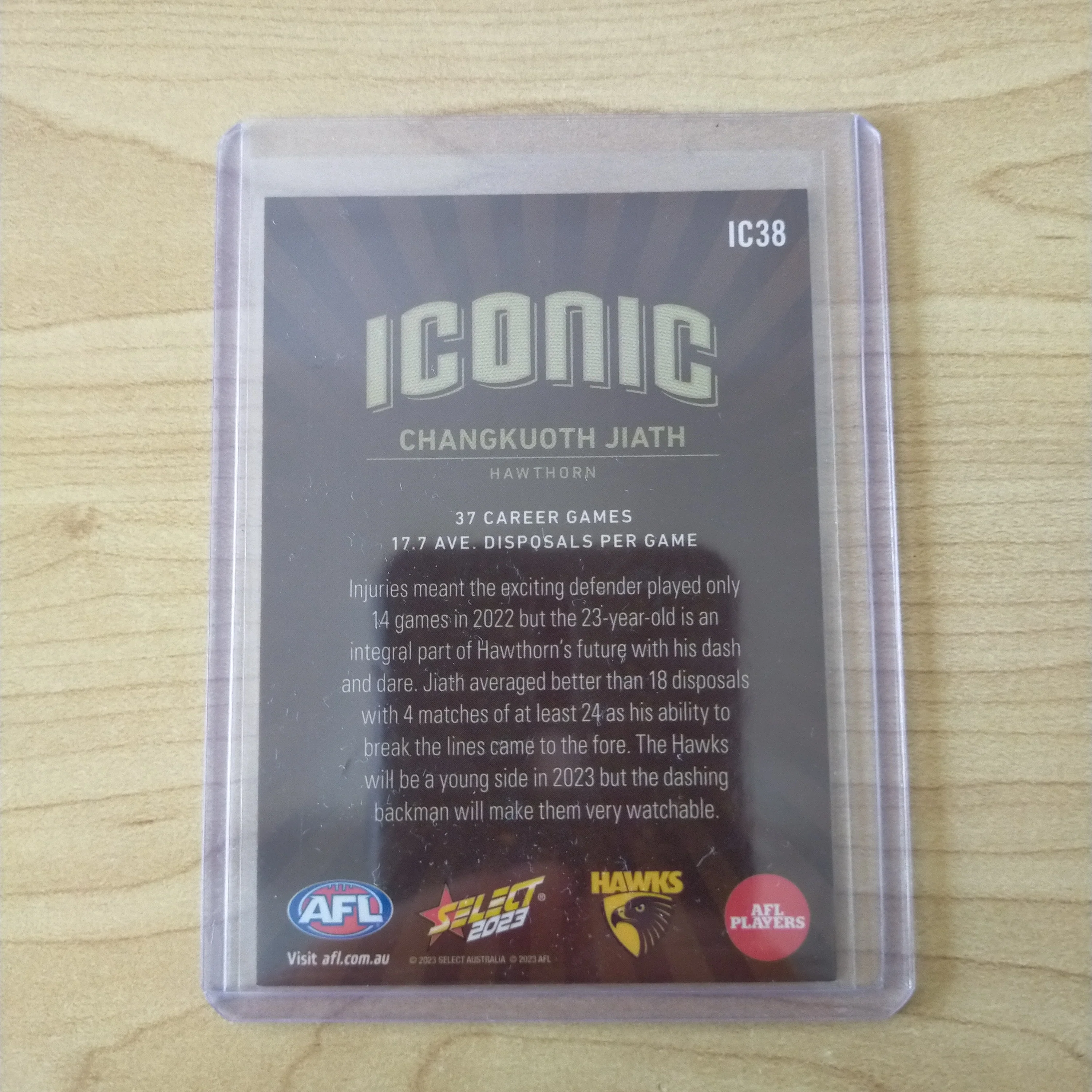 2023 Select AFL Footy Stars Iconic Changkuoth Jiath Hawthorn LOW NUMBER 07/70 - Image 2