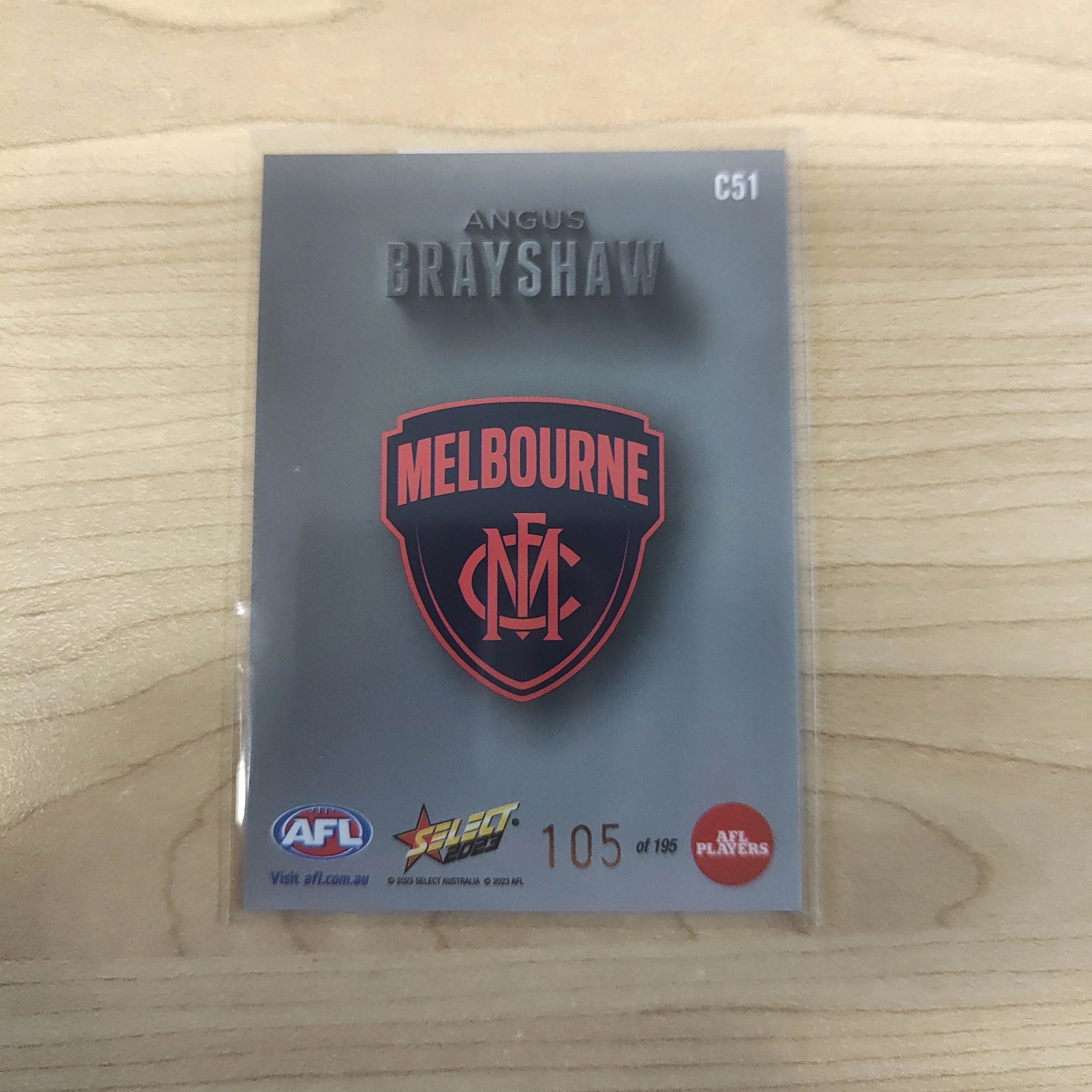 2023 Select Footy Stars Carbon Angus Brayshaw Melbourne 105/195 - Image 2