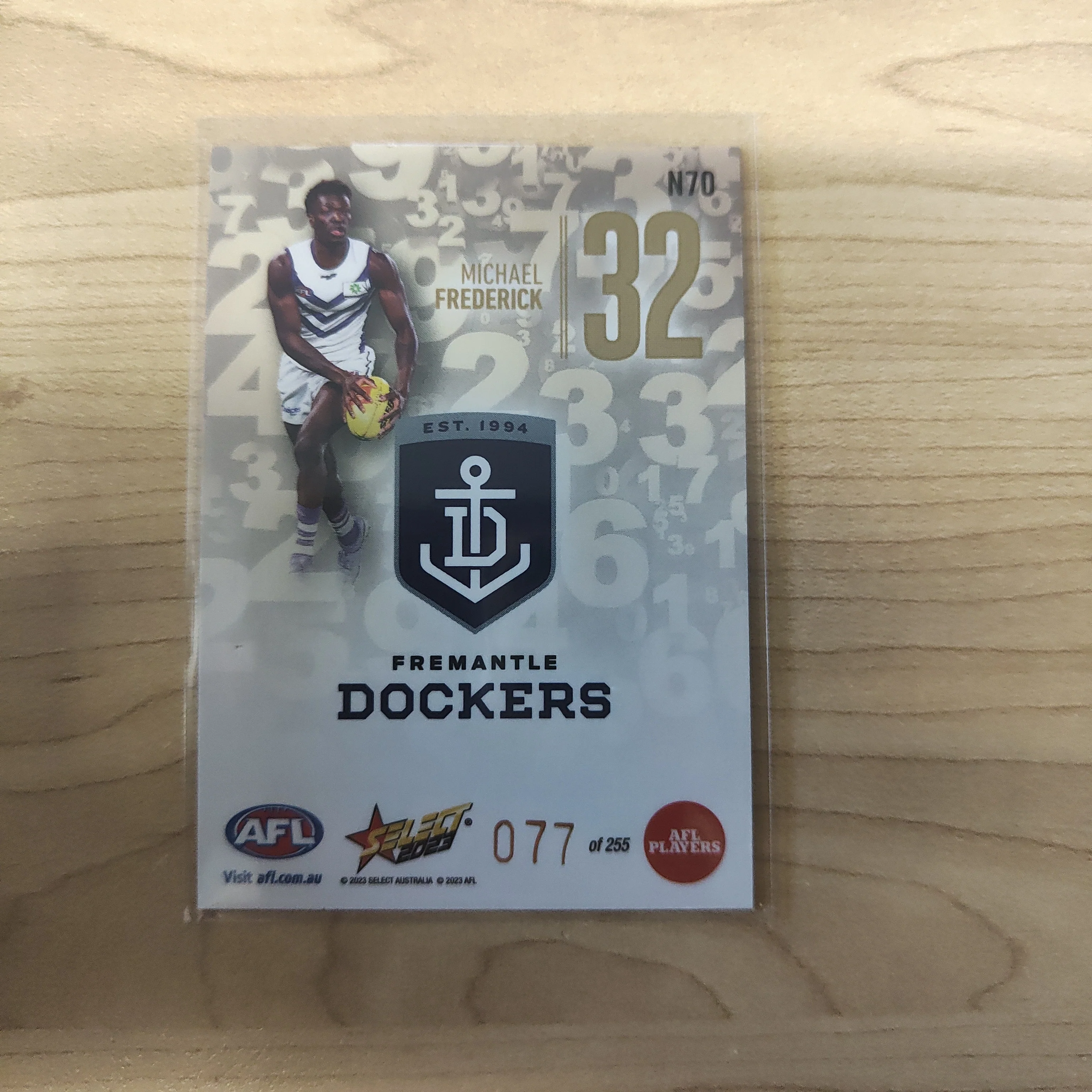 2023 Select Footy Stars Numbers Michael Frederick Fremantle 077/255 - Image 2