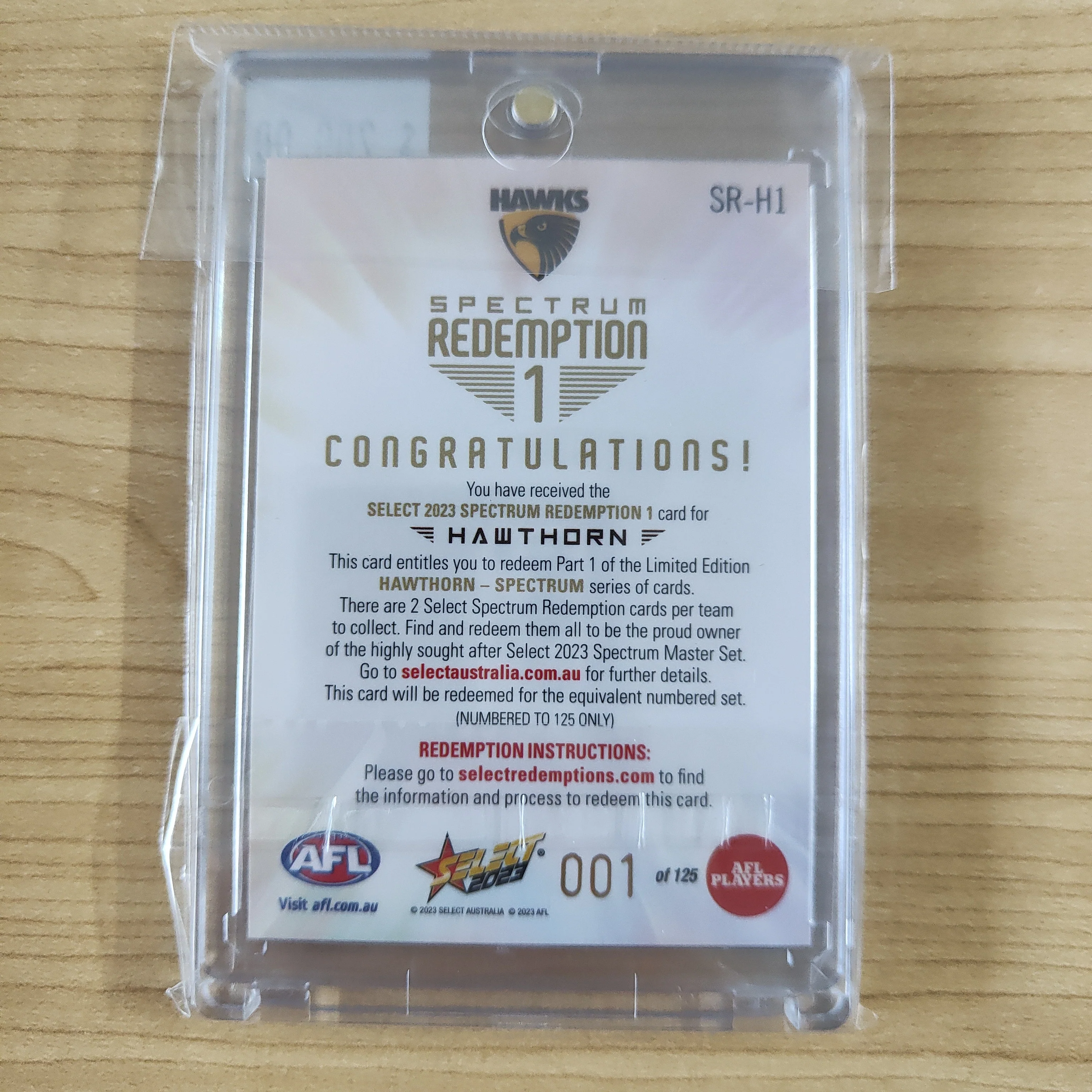 2023 Select Footy Stars Spectrum Redemption 1 Hawthorn LOW NUMBER 001/125 - Image 2
