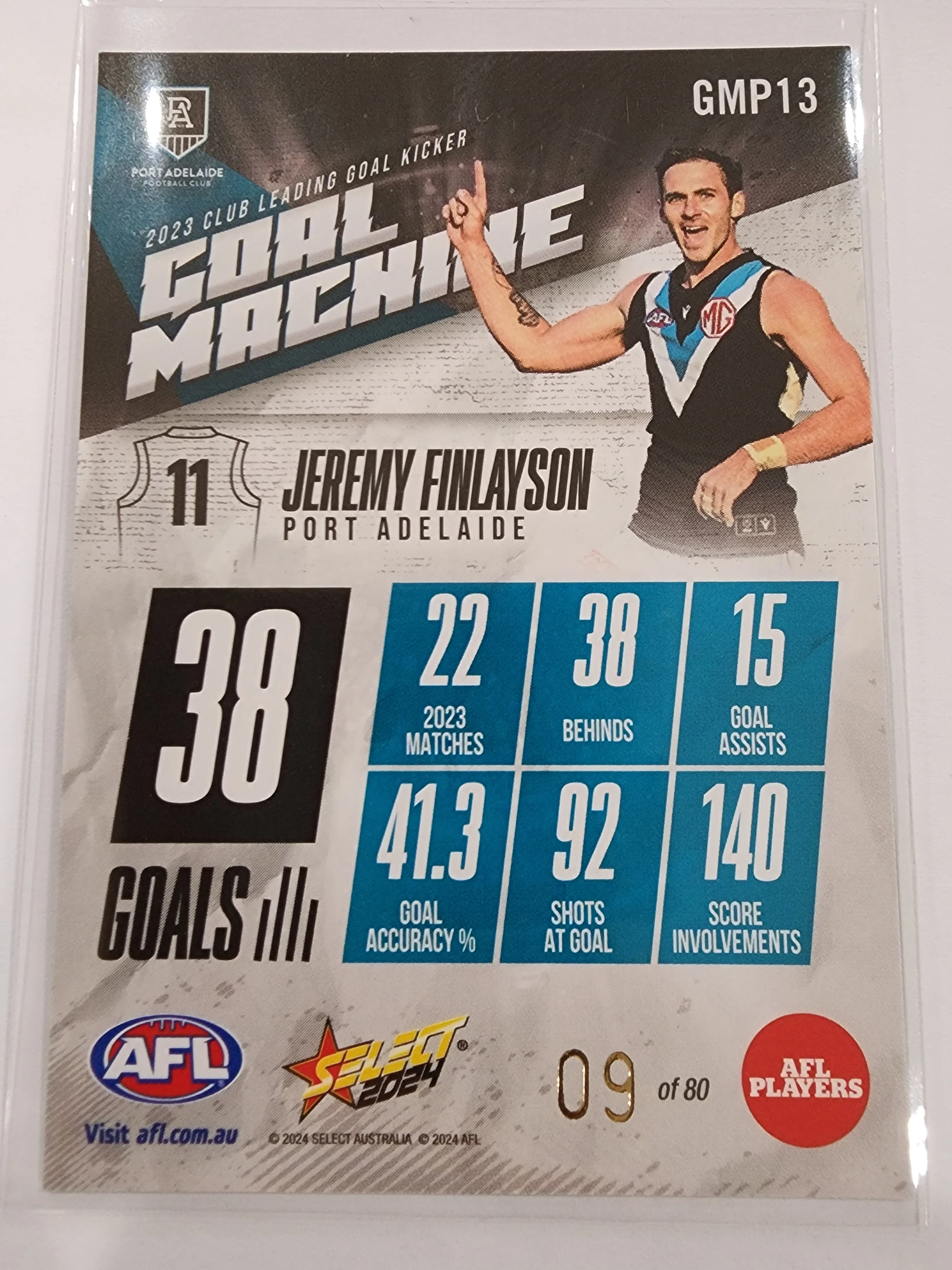 2024 AFL Select Goal Machine Jeremy Finlayson Port Adelaide Low 9/80 - Image 2