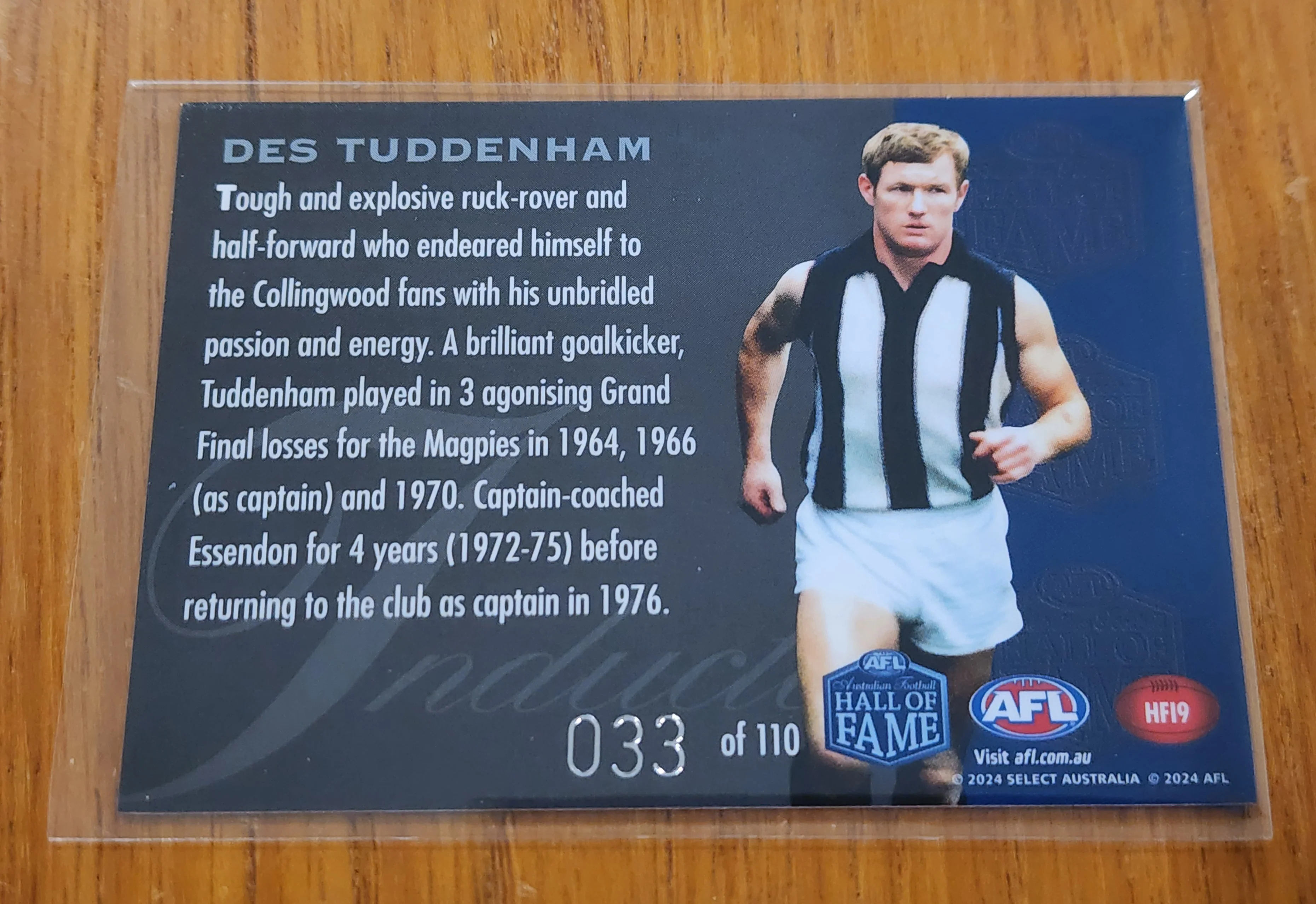 2024 AFL Select Hall Of Fame Des Tuddenham Collingwood HF19 #33 - Image 2