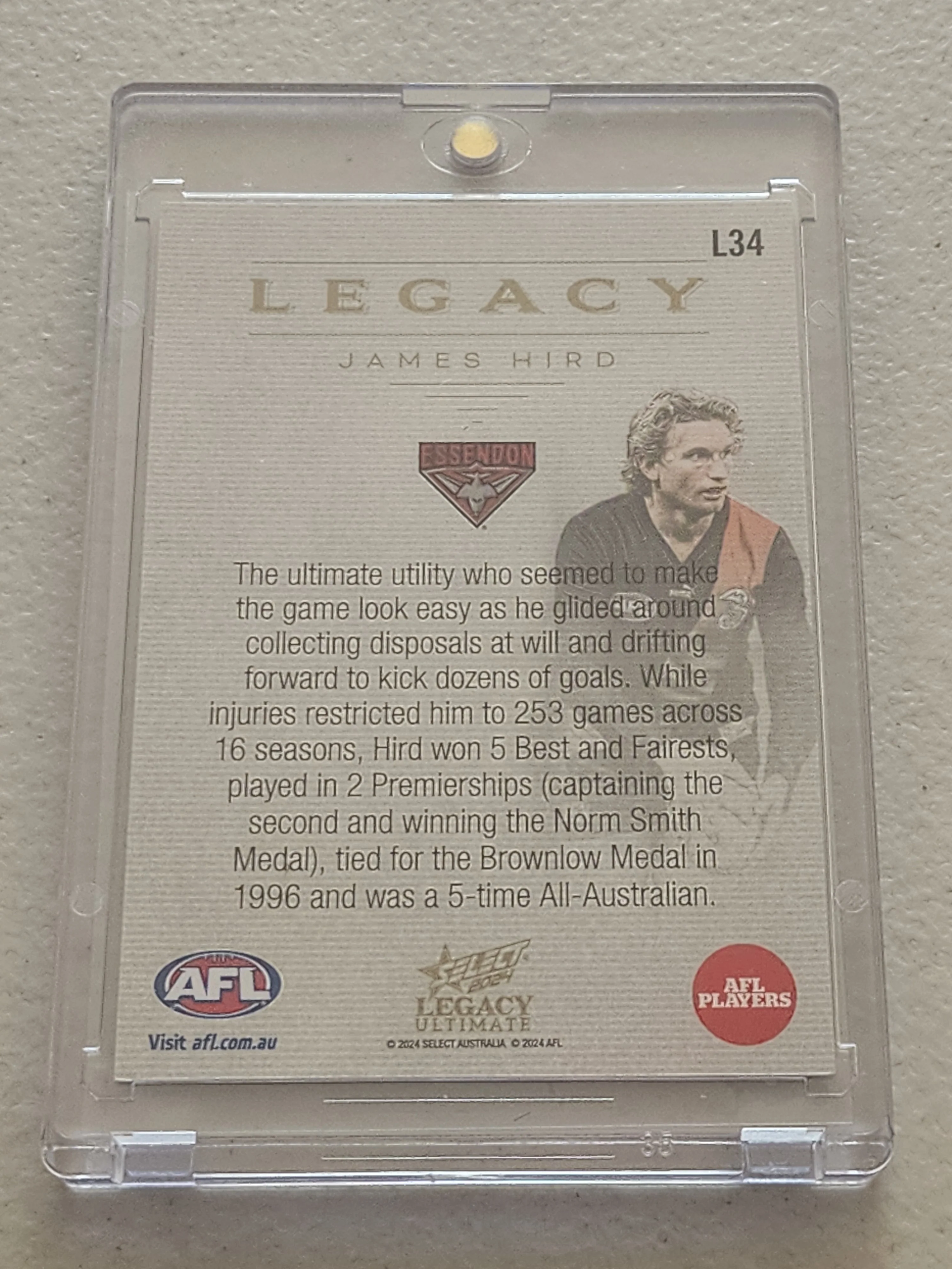 2024 AFL Select Legacy Ultimate James Hird Essendon L34 29/35 - Image 2