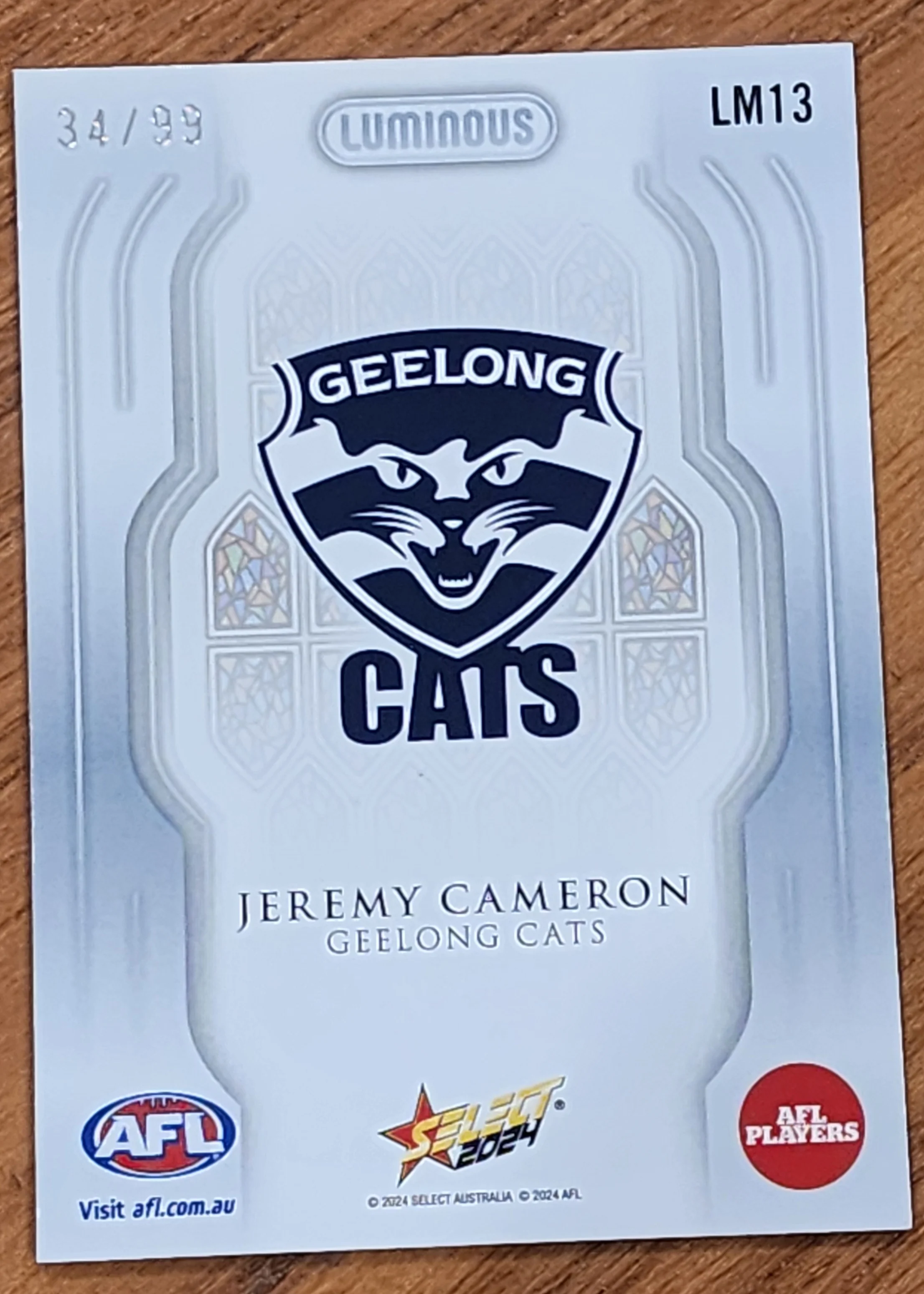 2024 AFL Select Luminous Jeremy Cameron Geelong Cats LM13 34/99 - Image 2