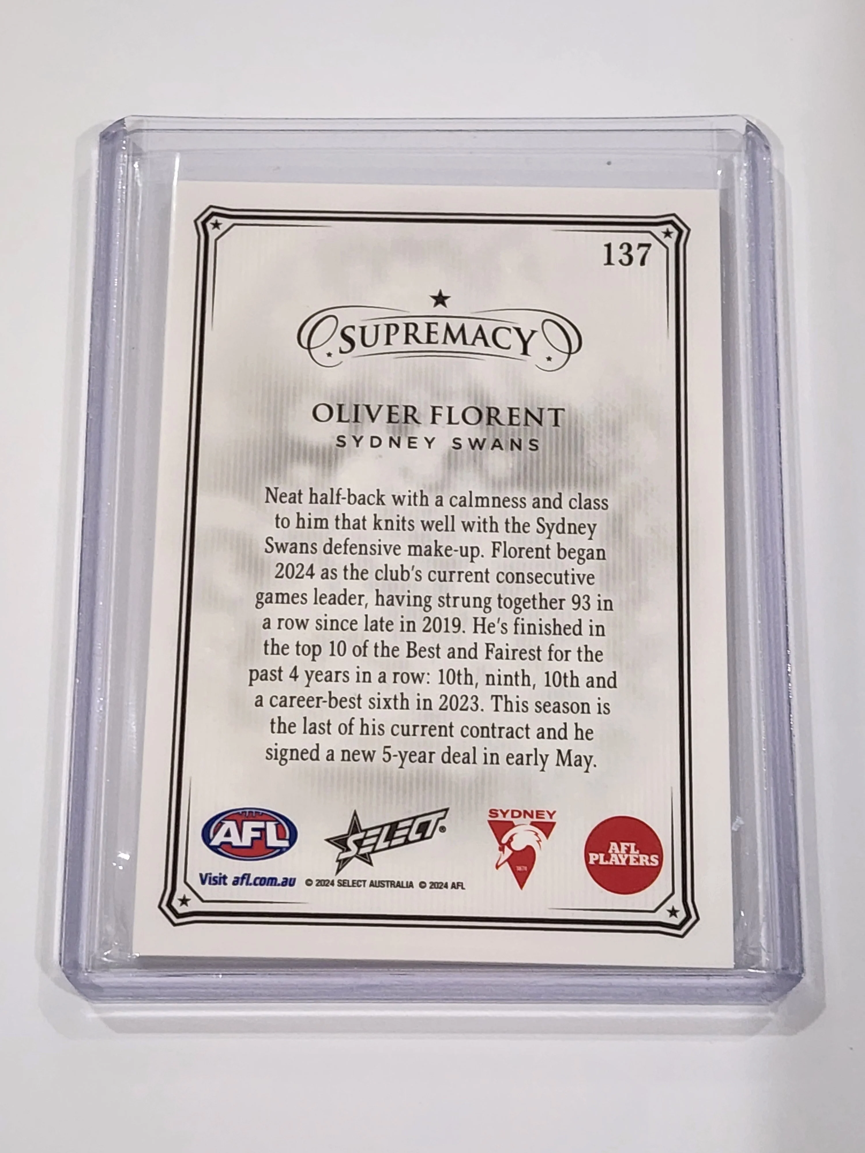 2024 AFL Select Supremacy Oliver Florent Sydney 17/35 - Image 2