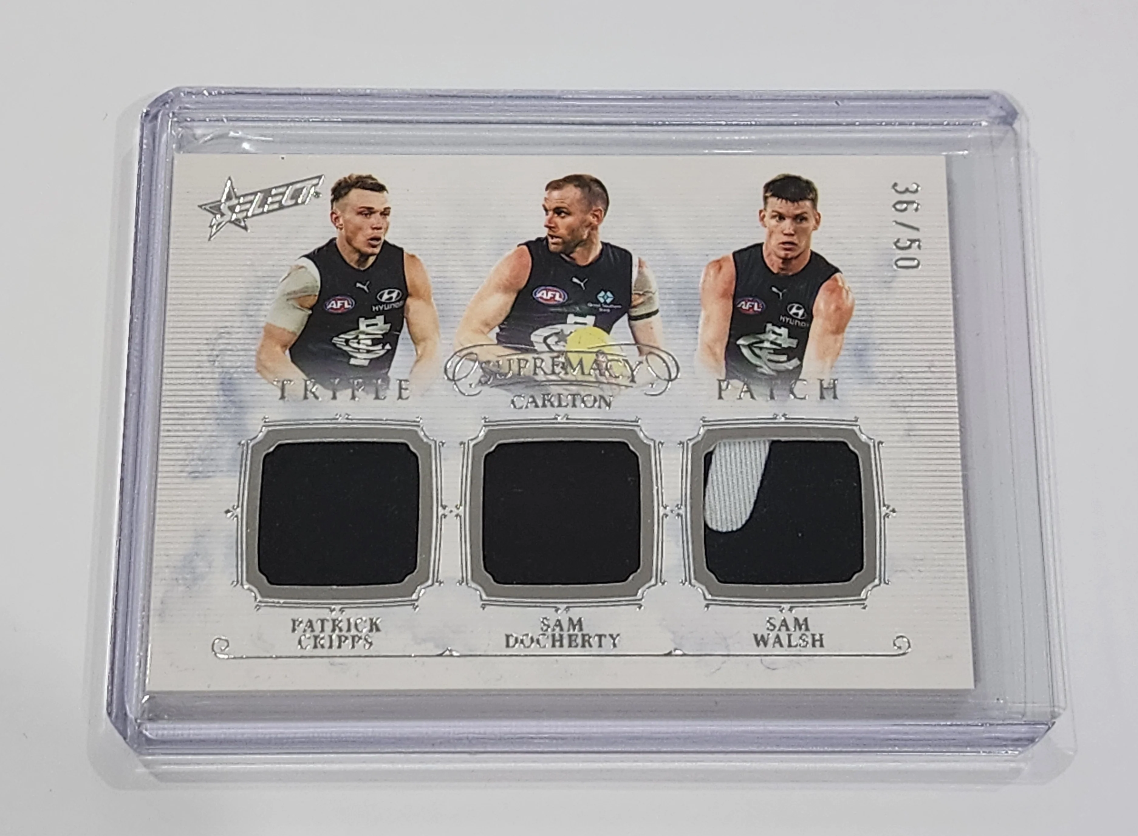 2024 AFL Select Supremacy Triple patch Patrick Cripps Sam Doherty Sam Walsh Carlton 36/50 TP3
