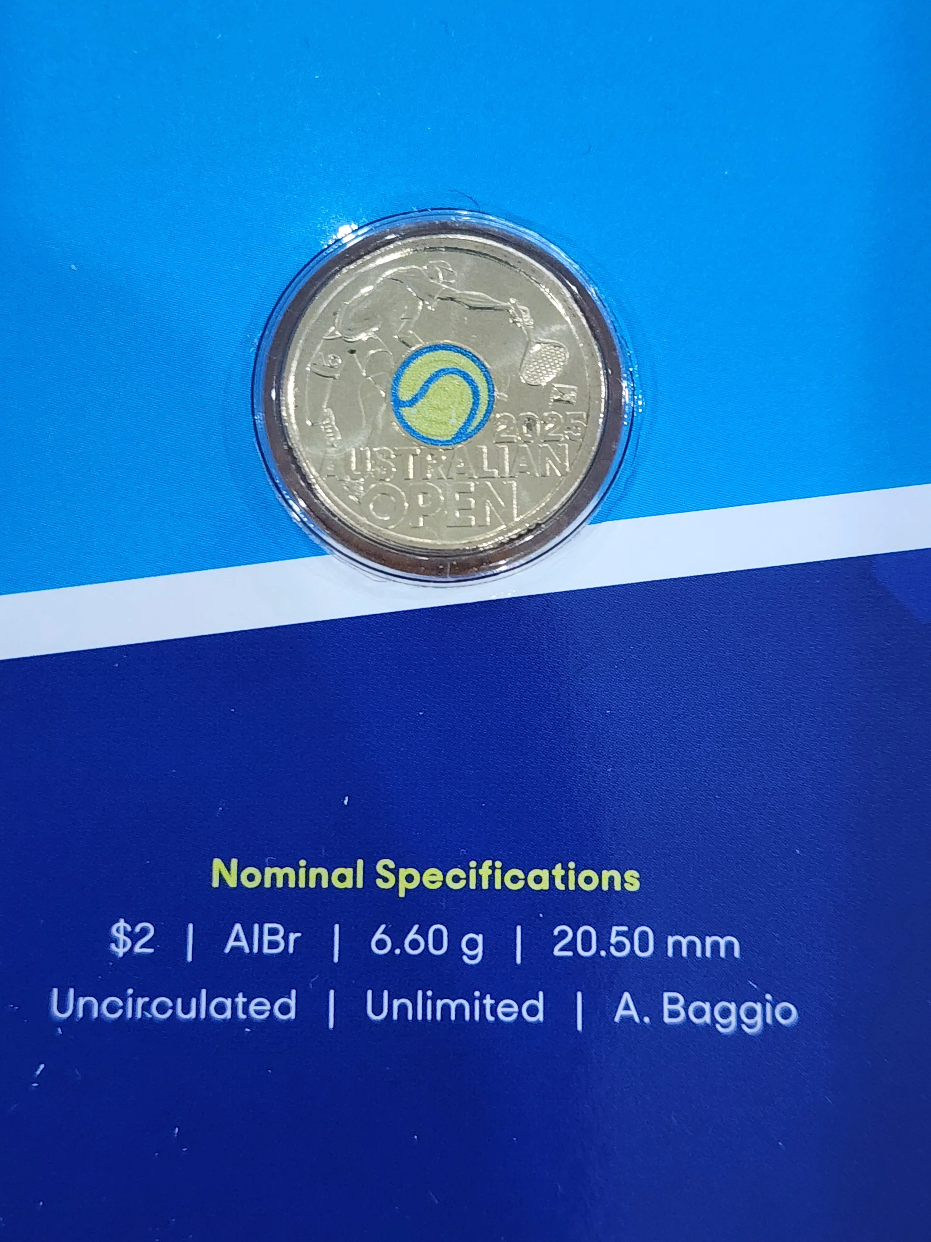 2025 Australian Open $2 Privy Mark Coloured Uncirculated Coin Men's Australian Open - Image 2
