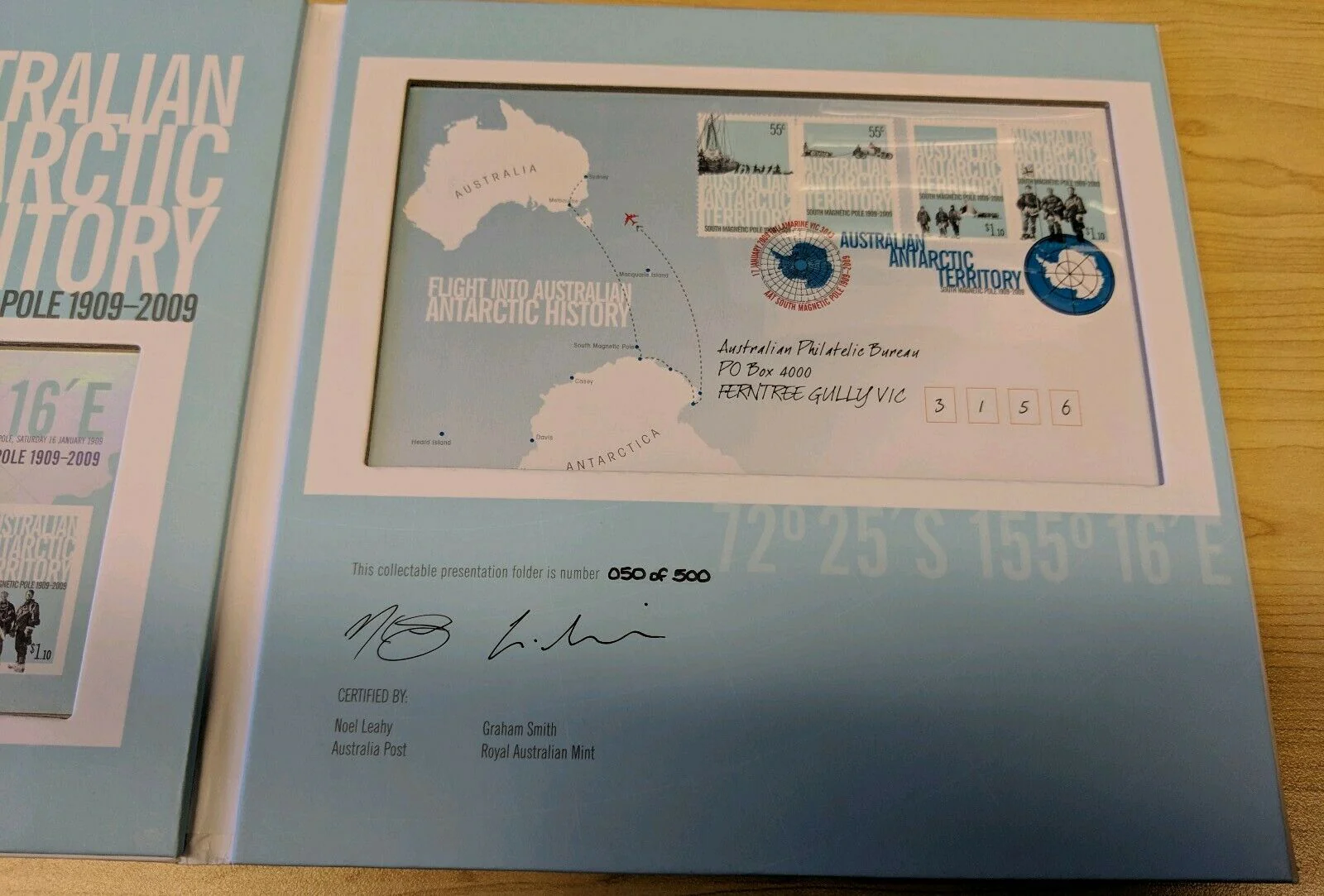 Australia AAT Antarctic 2009 Perth Mint $5 South Magnetic Pole Silver coin, Minisheet & Cover only 500 made - Image 3