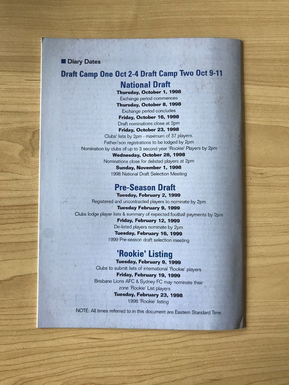 1998 AFL 5th Official Draft Camp Profiles of the Next Generation Football Record - Image 3