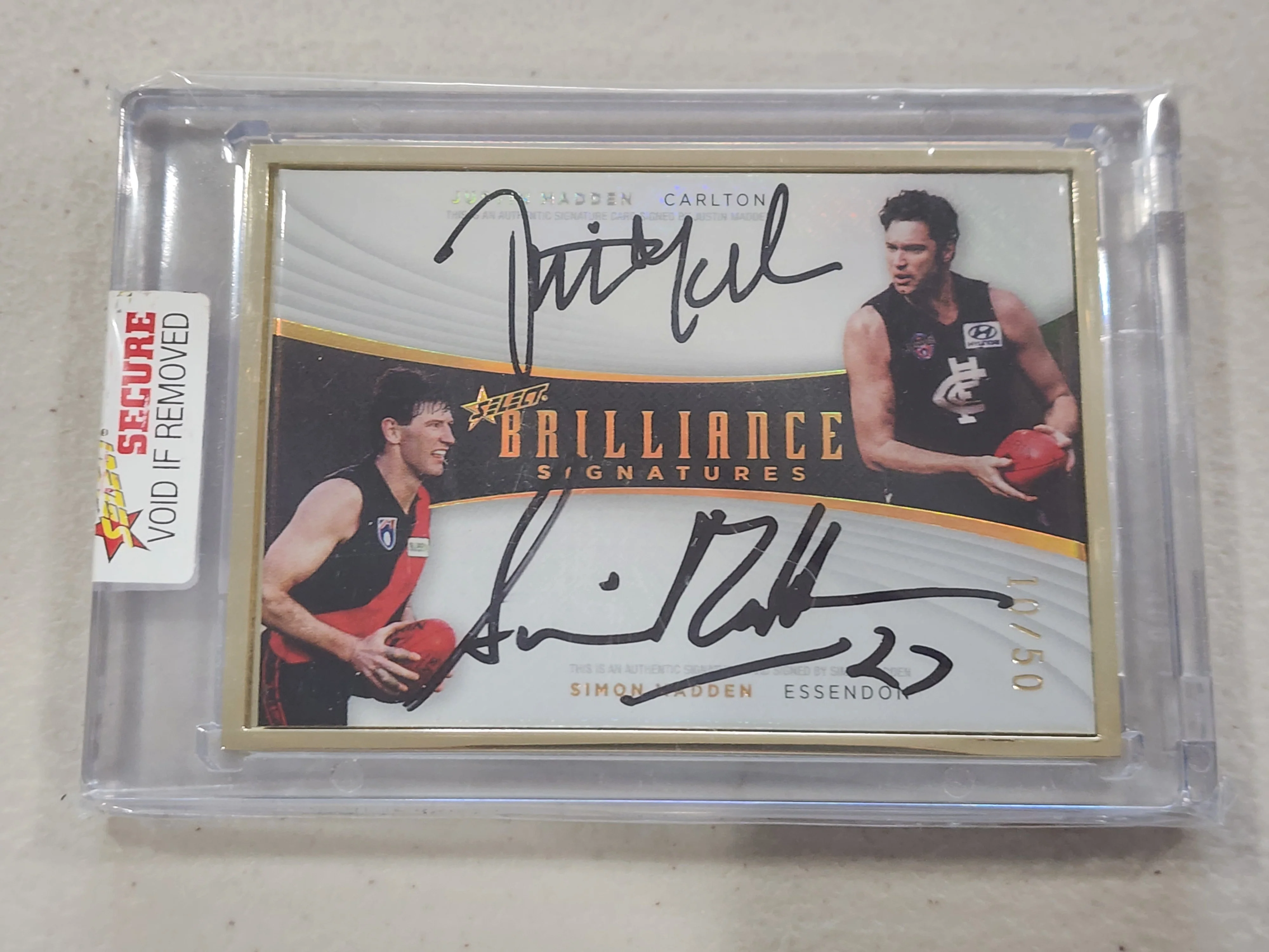 AFL Select Brilliance Dual Signature Justin and Simon Madden Carlton  and Essendon JM-SM 10/50