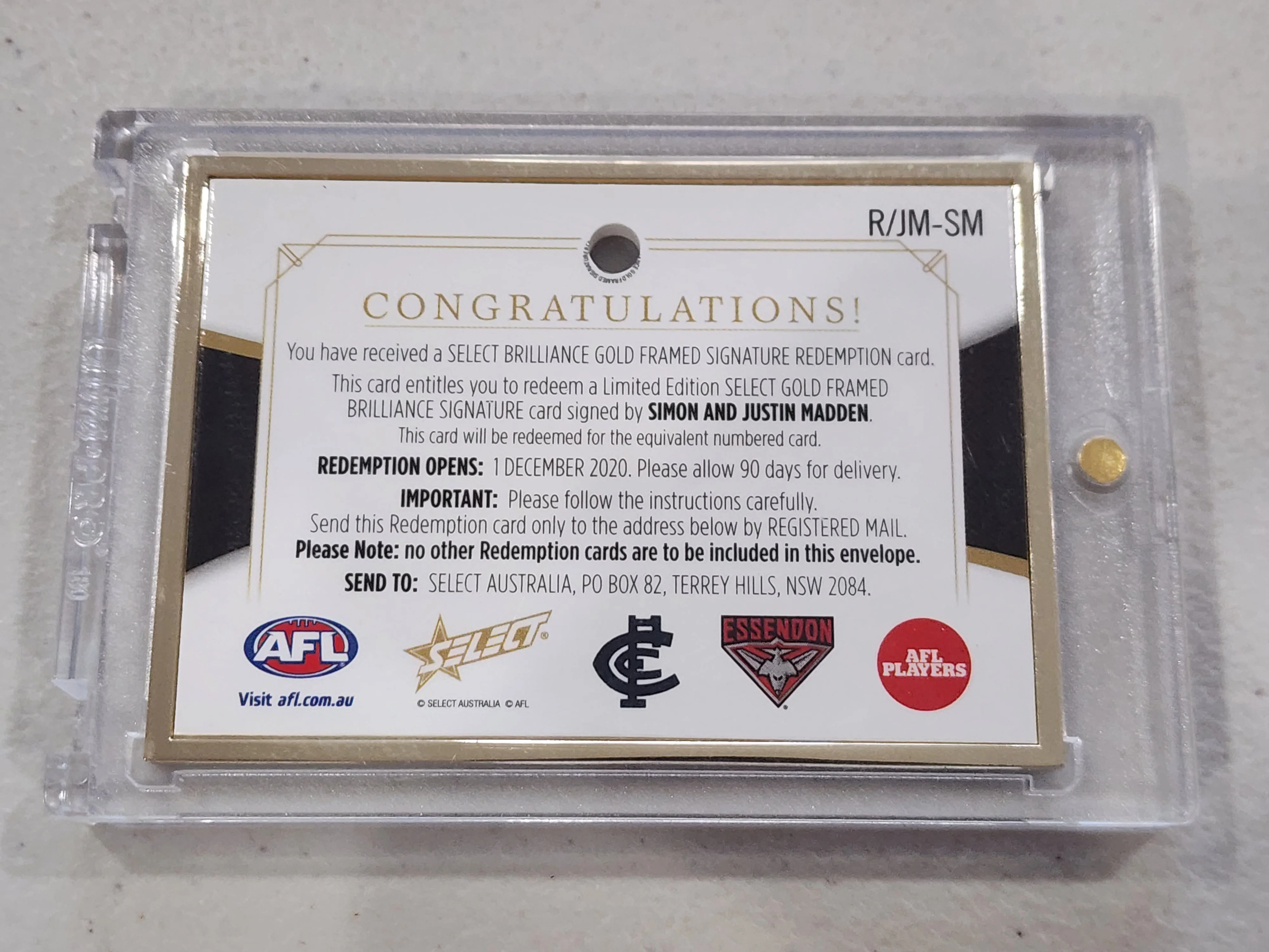 AFL Select Brilliance Dual Signature Justin and Simon Madden Carlton  and Essendon JM-SM 10/50 - Image 4