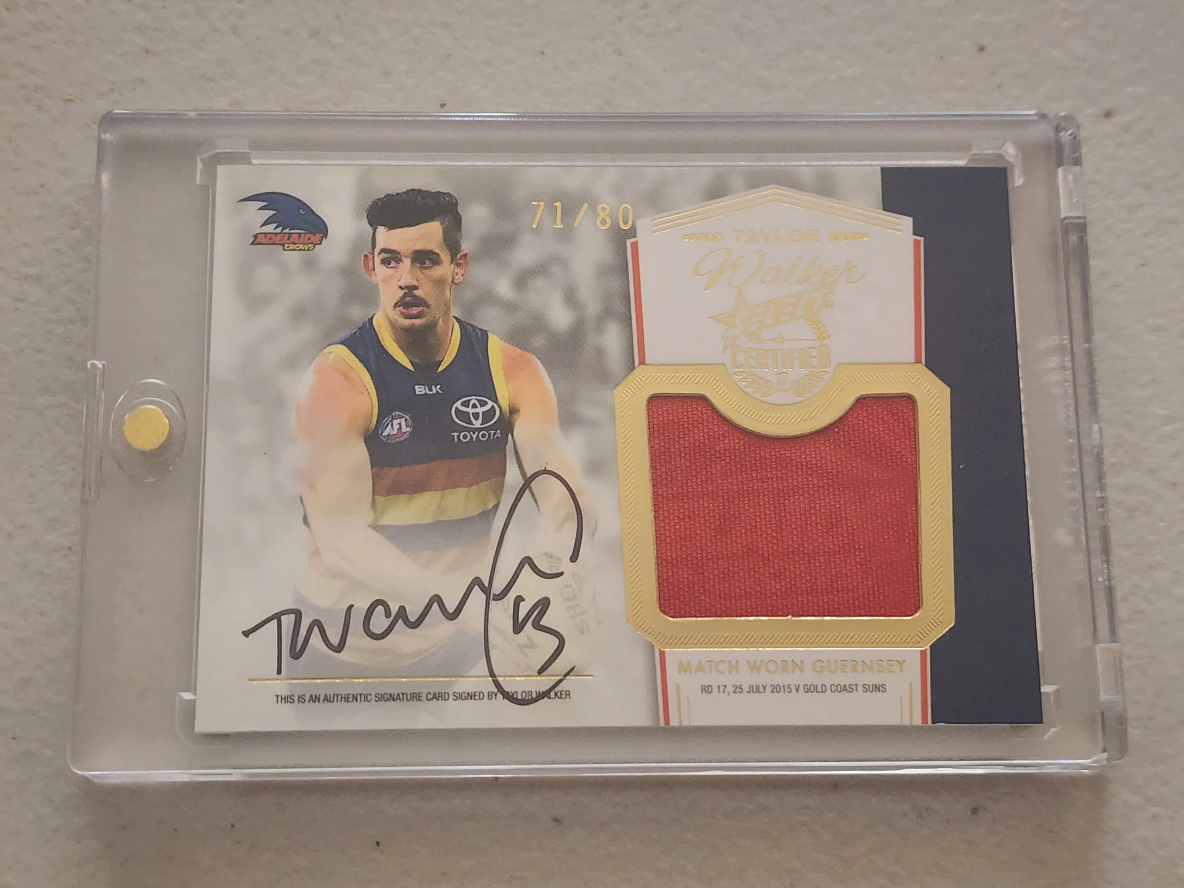 AFL Select Certified Taylor Walker Redemption Match Worn Signature Card Adelaide 71/80