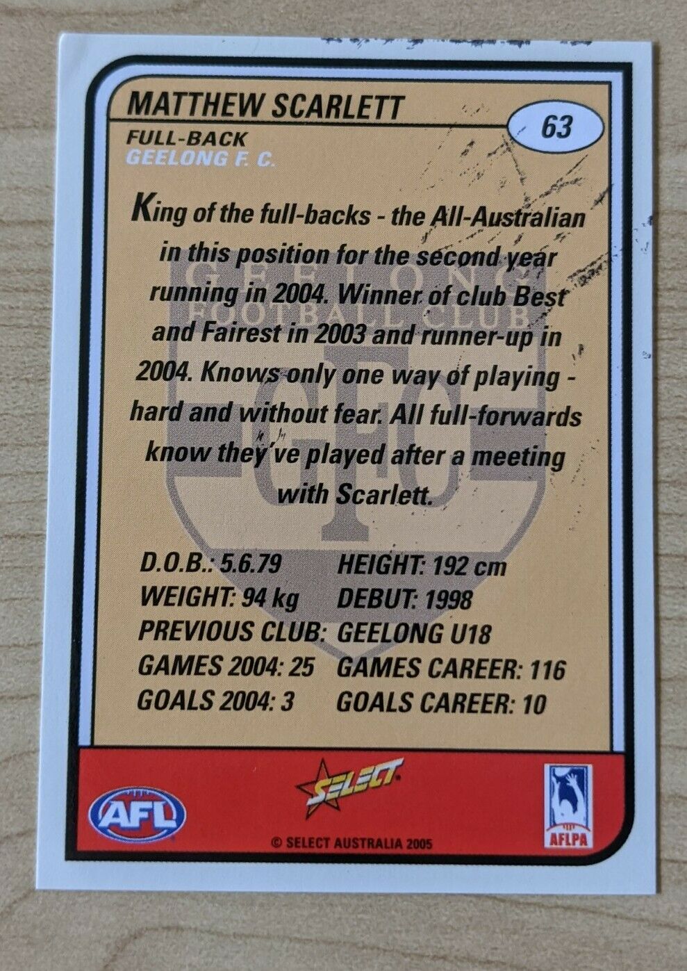 AFL Select Tradition Geelong Matthew Scarlett Hand Signed Card & Picture - Image 4