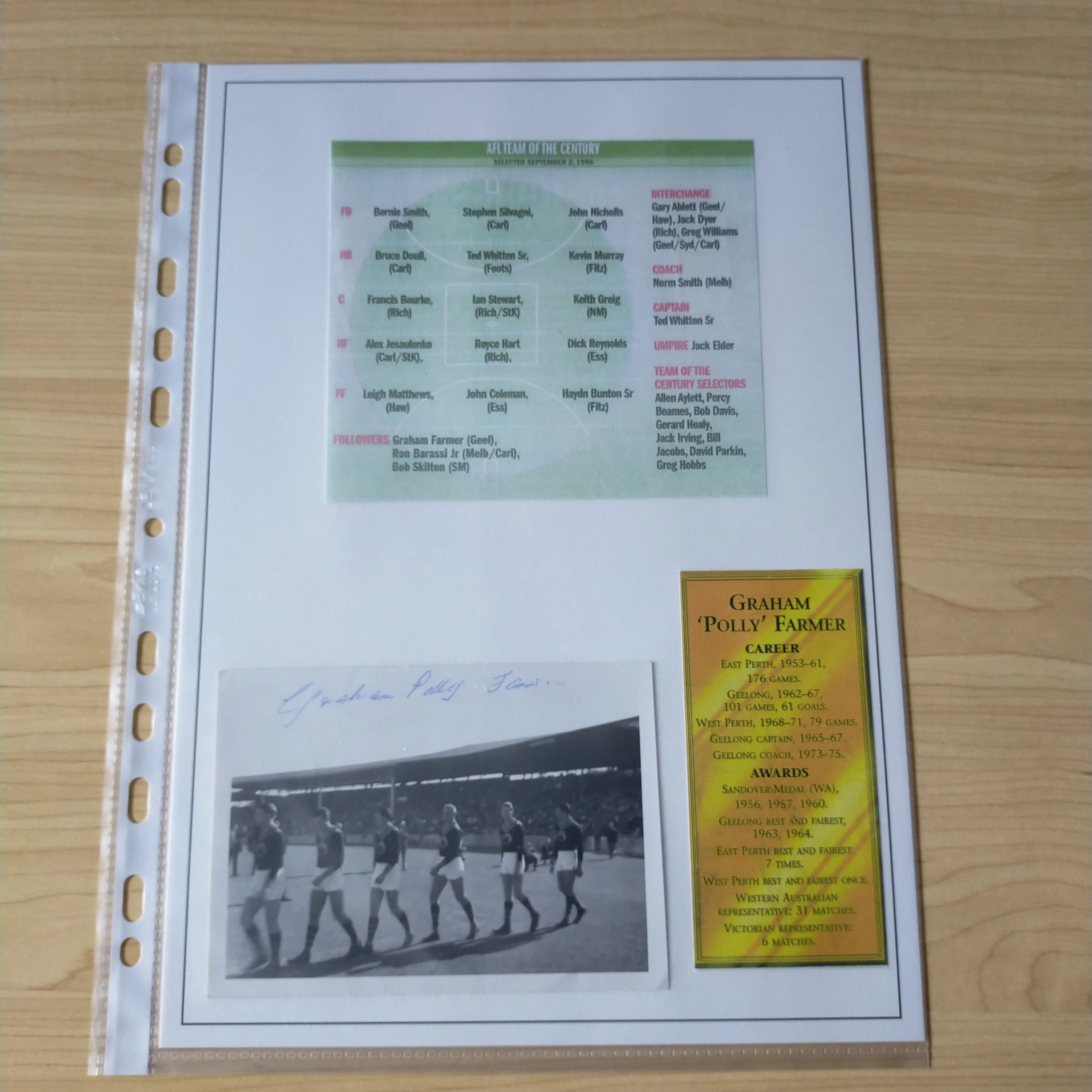 AFL VFL Geelong Player Signature Graham 'Polly' Farmer