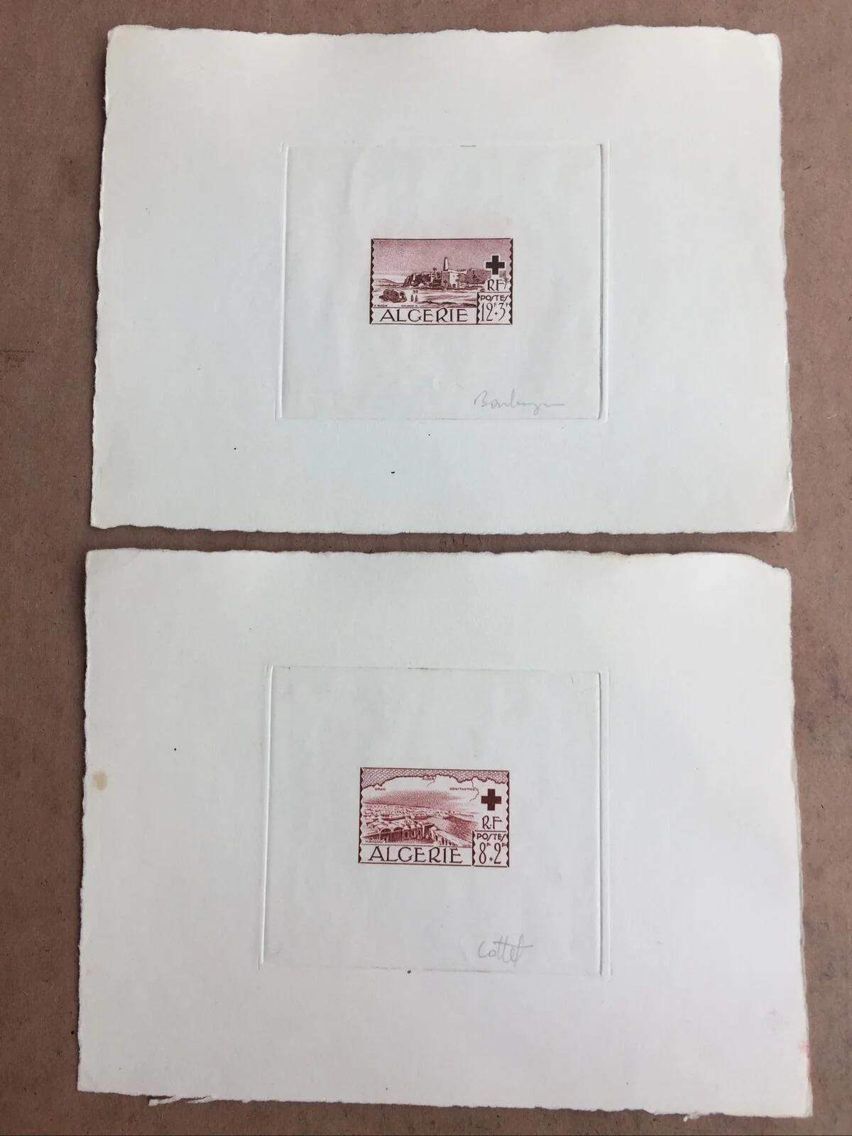 Algeria 1952 Red Cross Artist Signed Die Proof Red/Brown SG320/1