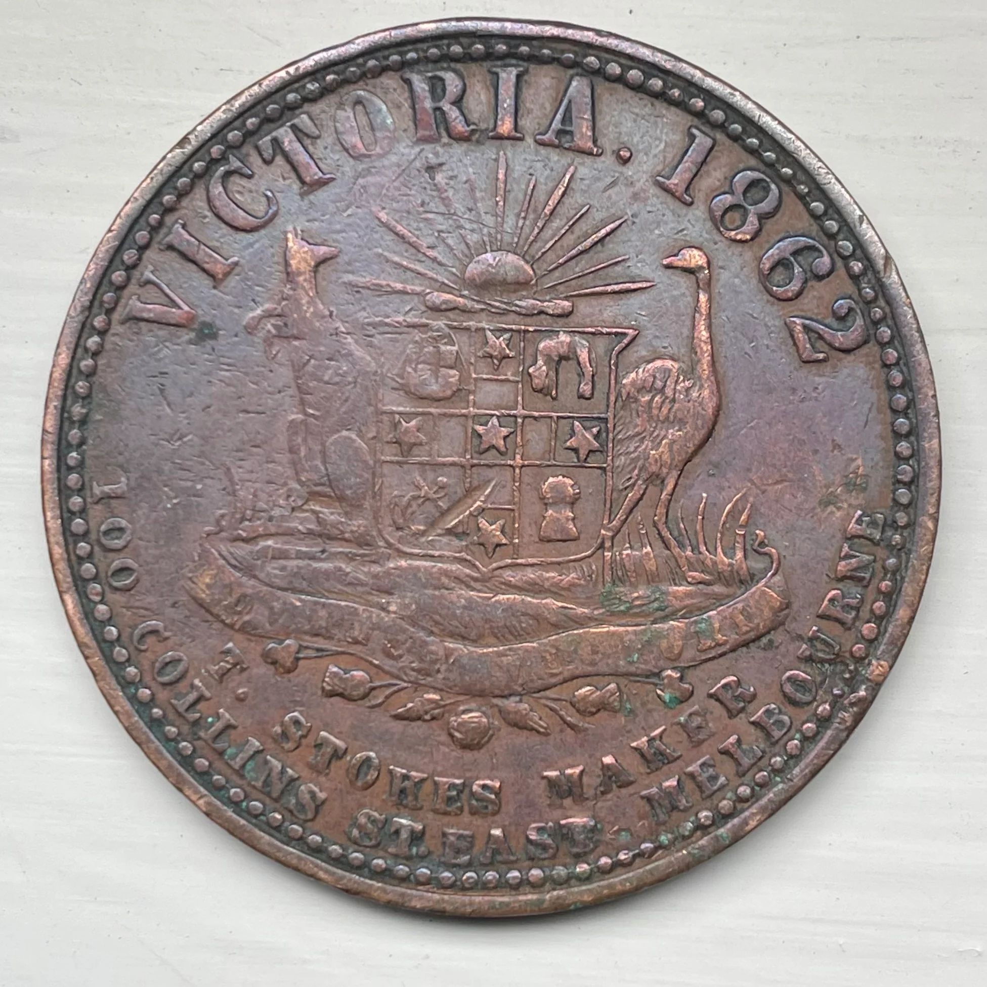 Australia 1862 Stokes "In Vino Virtitas" 1d Penny Token CofA reverse - Image 2