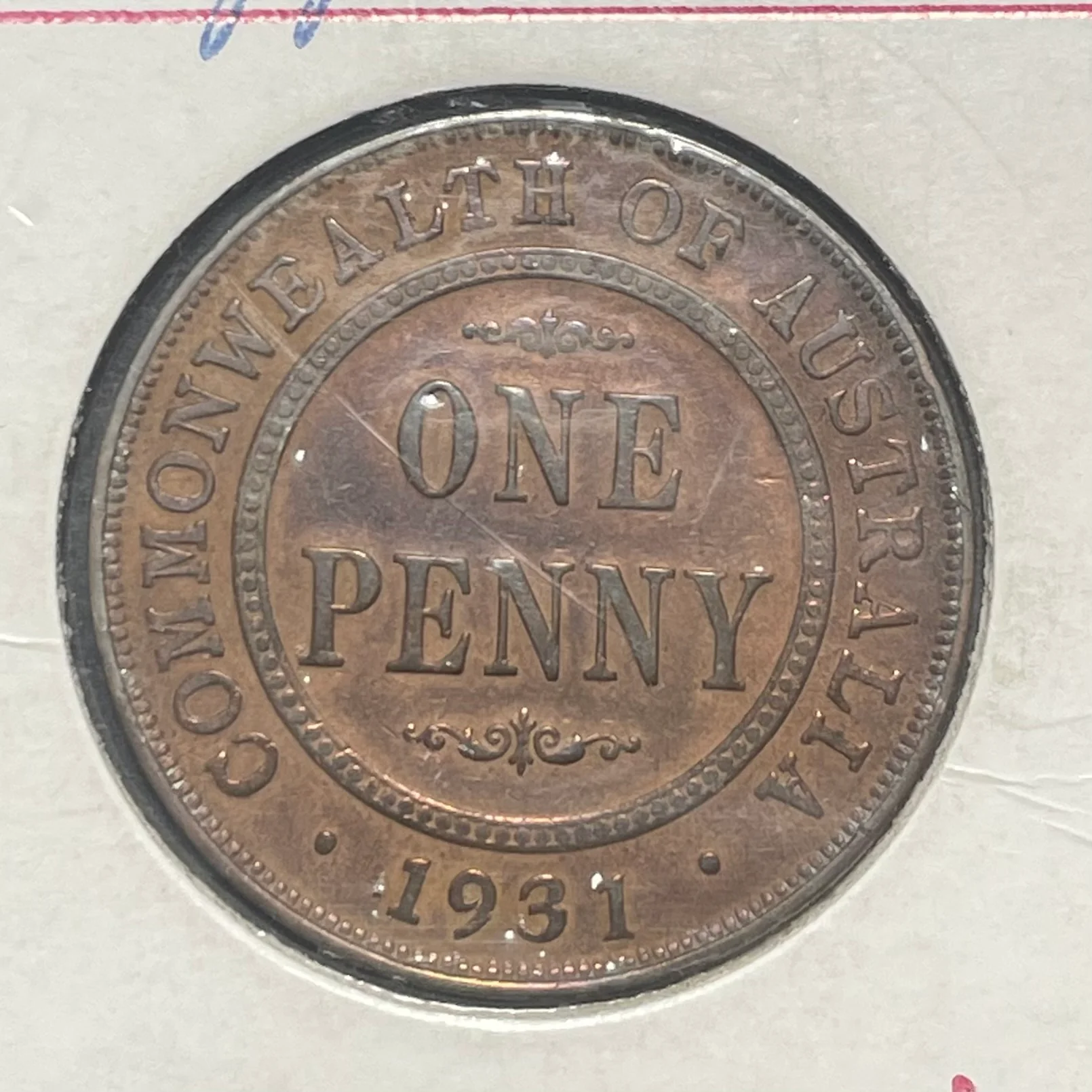 Australia 1931 1d One Penny 'Dropped 1 Variety' Fine Condition