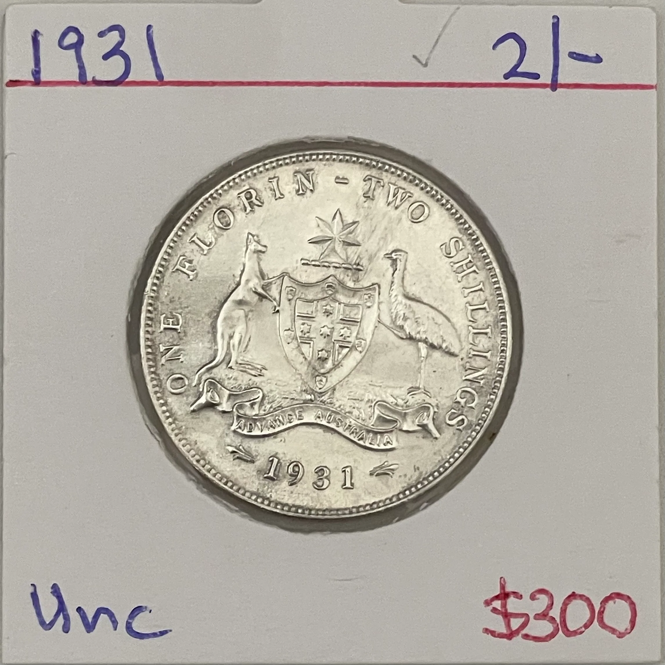 Australia 1931 2/- Two Shillings One Florin Uncirculated