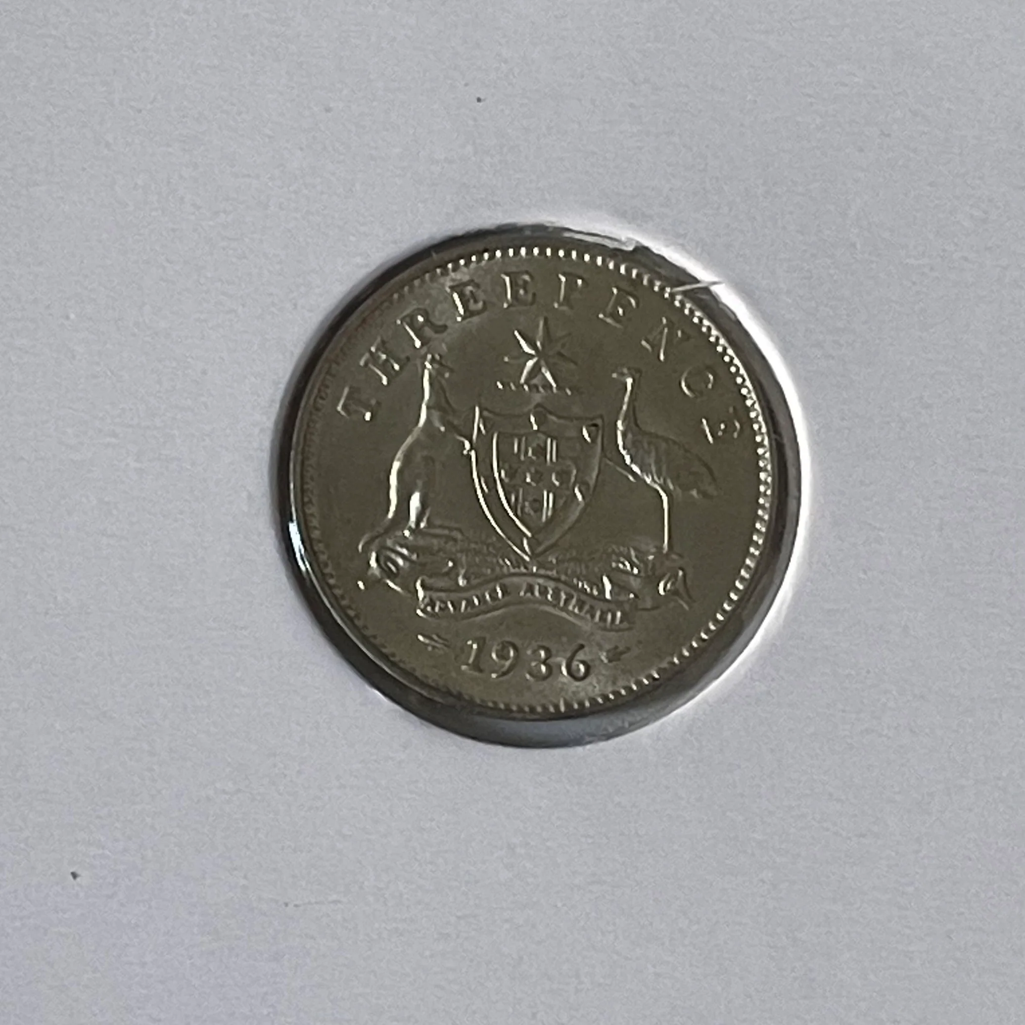 Australia 1936 3d Threepence Silver Coin about Uncirculated