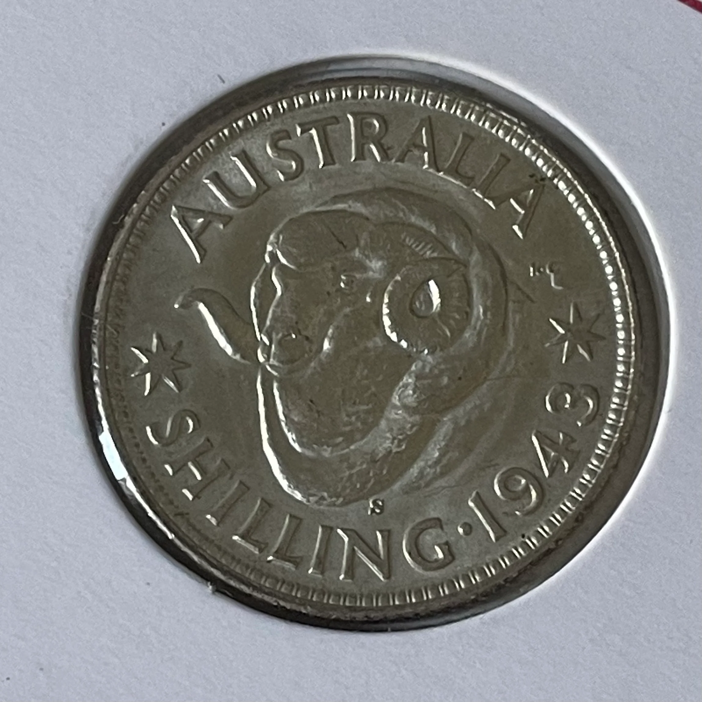 Australia 1943S San Francisco mintmark 1/- One Shilling silver coin about Uncirculated