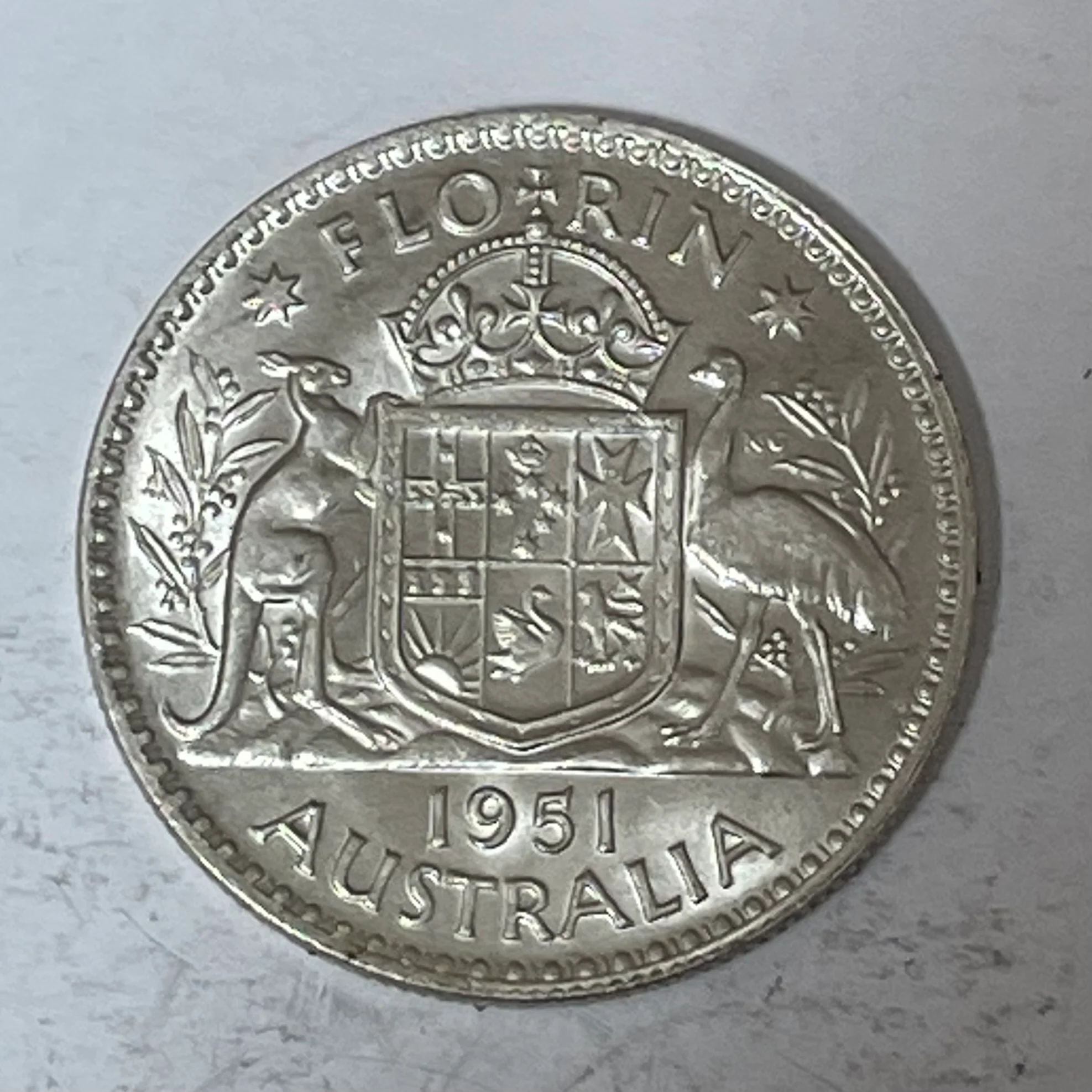 Australia 1951 2/- Florin Silver Coin about Uncirculated