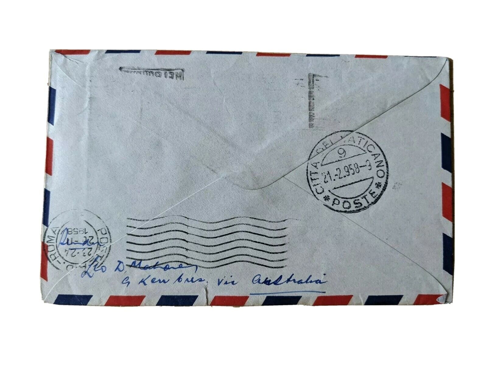 Australia 1956 4x 5½d War Memorial  Commercial Air Mail Melbourne - Vatican - Image 2