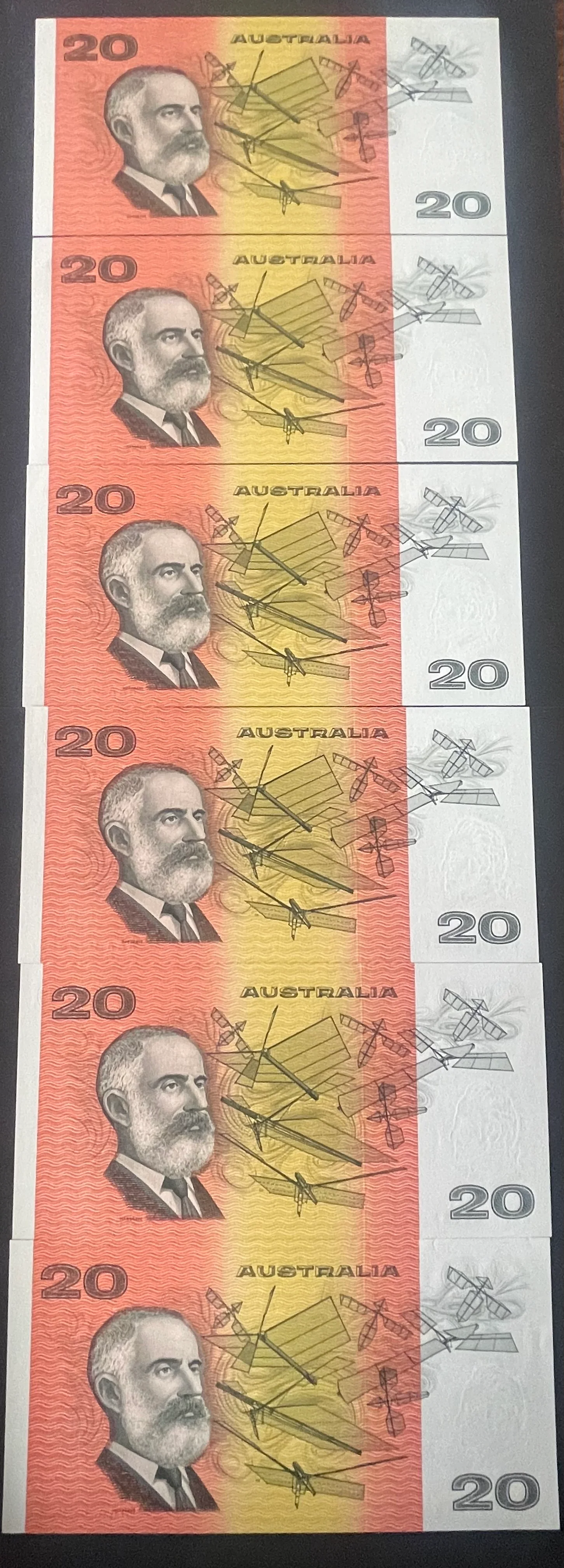 Australia 1991 $20 AAA000 Fraser Cole Uncirculated Run of 6. R413i - Image 2