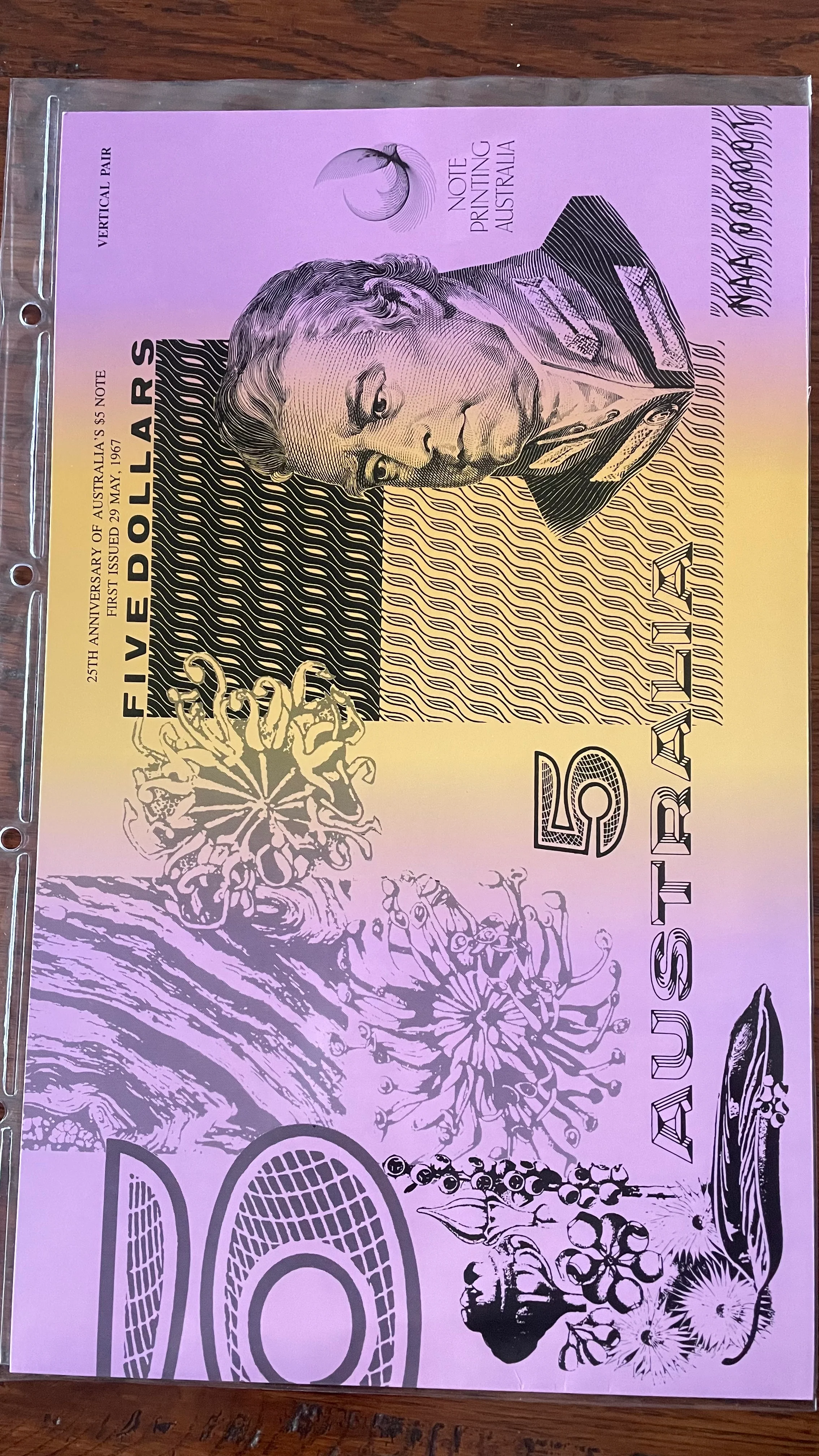 Australia 1992 $5 25th Anniversary Uncut Pair Banknote Folder - Image 5
